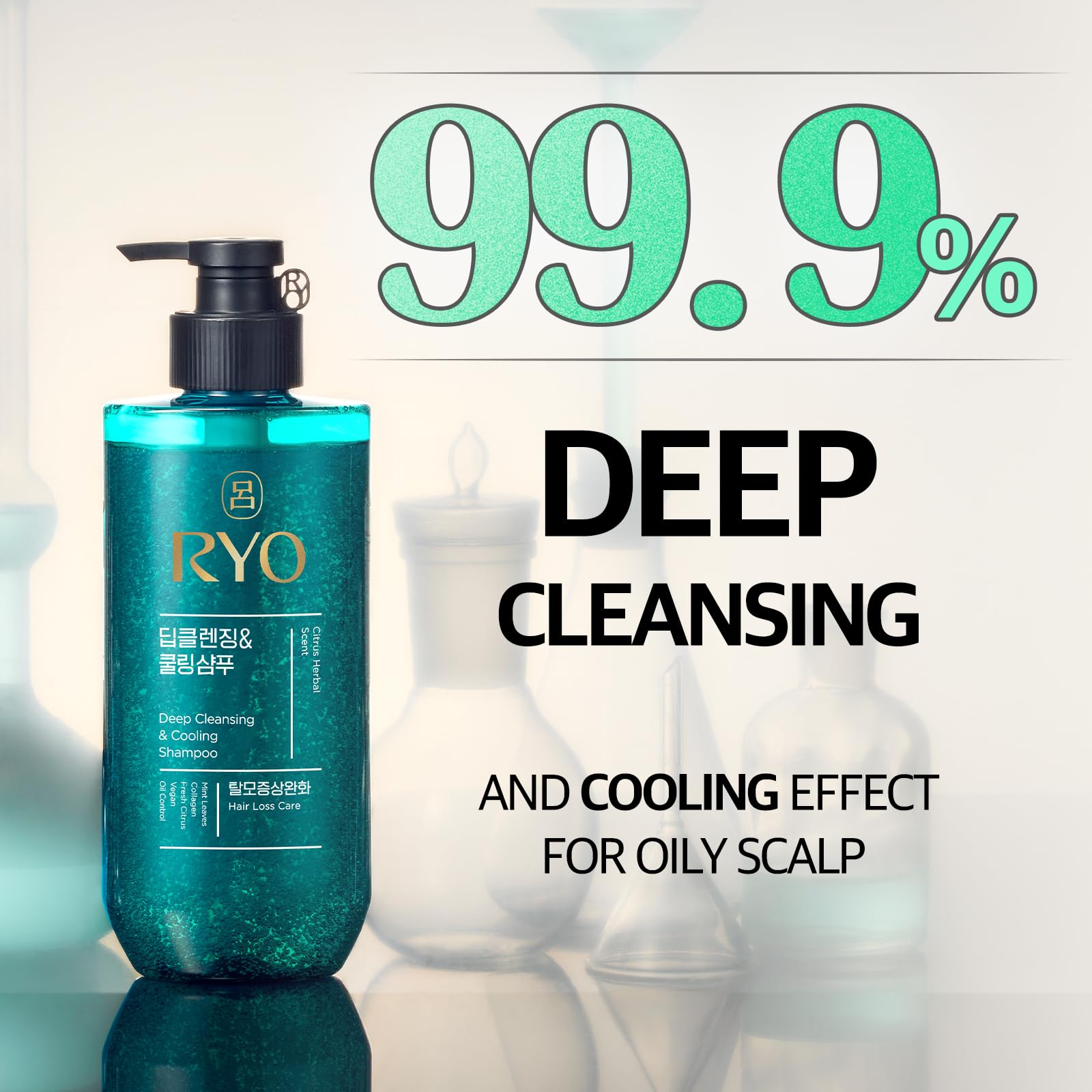 RYO Deep Cleansing Shampoo with Korean Ginseng & Caffeine - Cooling and Refreshing for Oily Scalp, Hair Loss Care, Anti-Dandruff, Sebum Control, 16 Fl Oz.