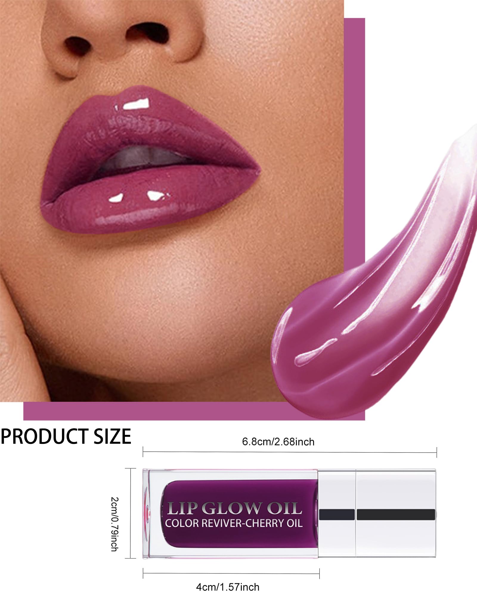 Glow Reviver Lip Oil Moisturizing Lip Gloss for Dry Lips, Clear Lip Oil with Plumping, Hydrating Effects, Women's Makeup Gift (#006 Berry)