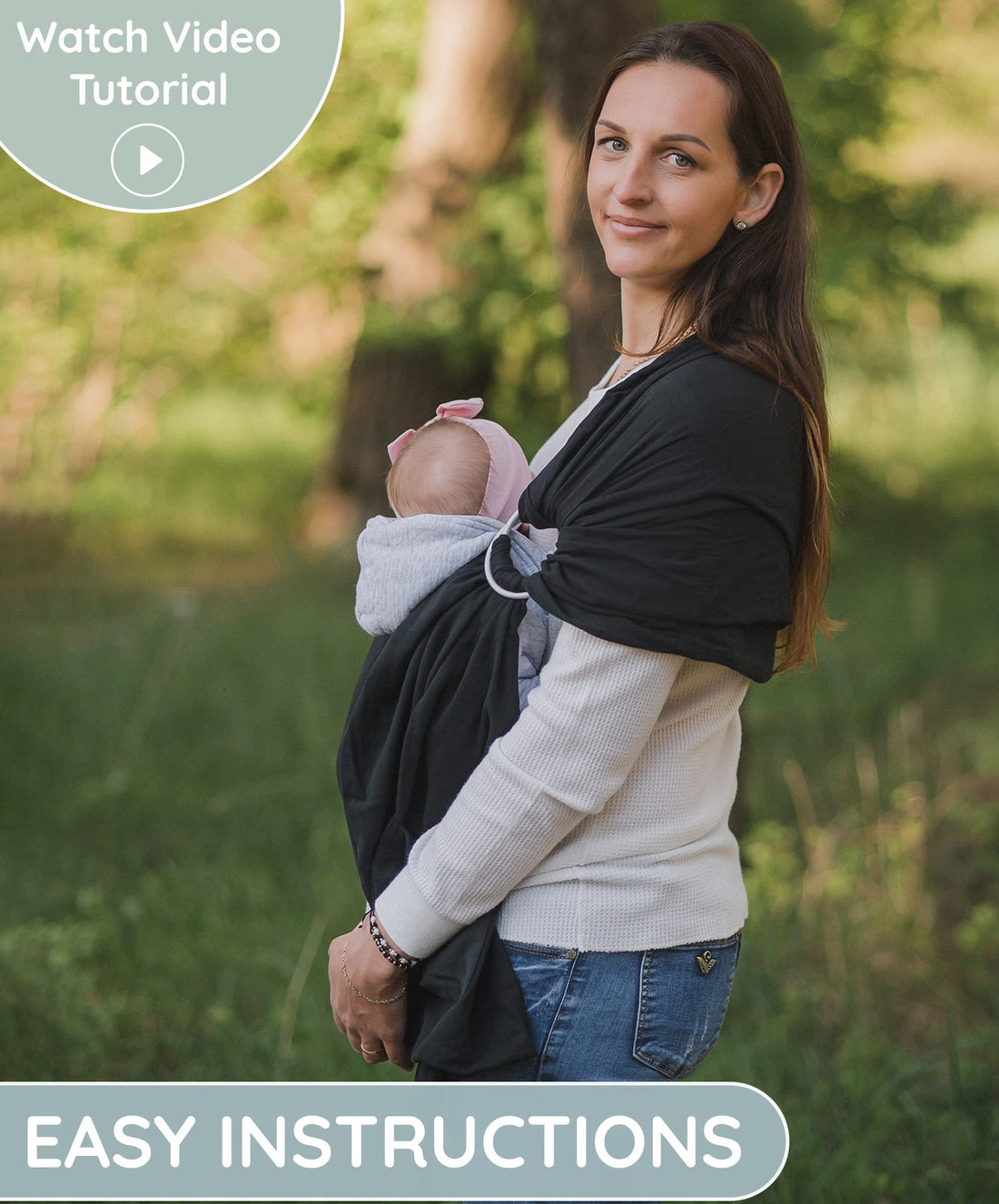Ring Sling Baby Carrier 100% Cotton Muslin Front and Chest Newborn to Toddler Carrier and Baby Sling (Black)