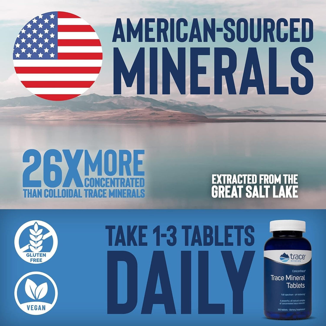 Trace Minerals ConcenTrace Trace Mineral Tablets - Supplement for Bone & Joint Support - Aids Hydration & Electrolyte Restoration - 300 Tablets (100 Servings)