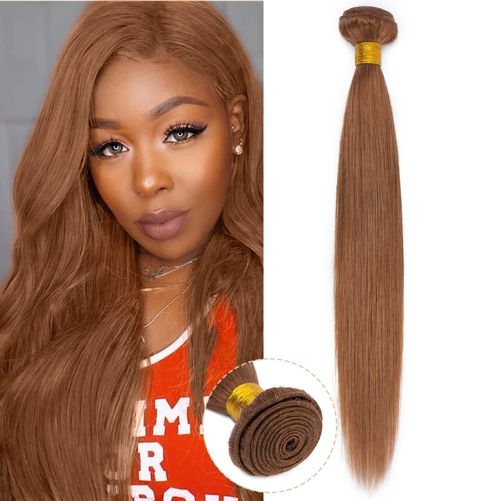 Straight Hair One Bundle 100% Human Hair Sew in Weft Extensions 20 Inch 100g/bundle Peruvian Virgin Hair Weave #30 Auburn