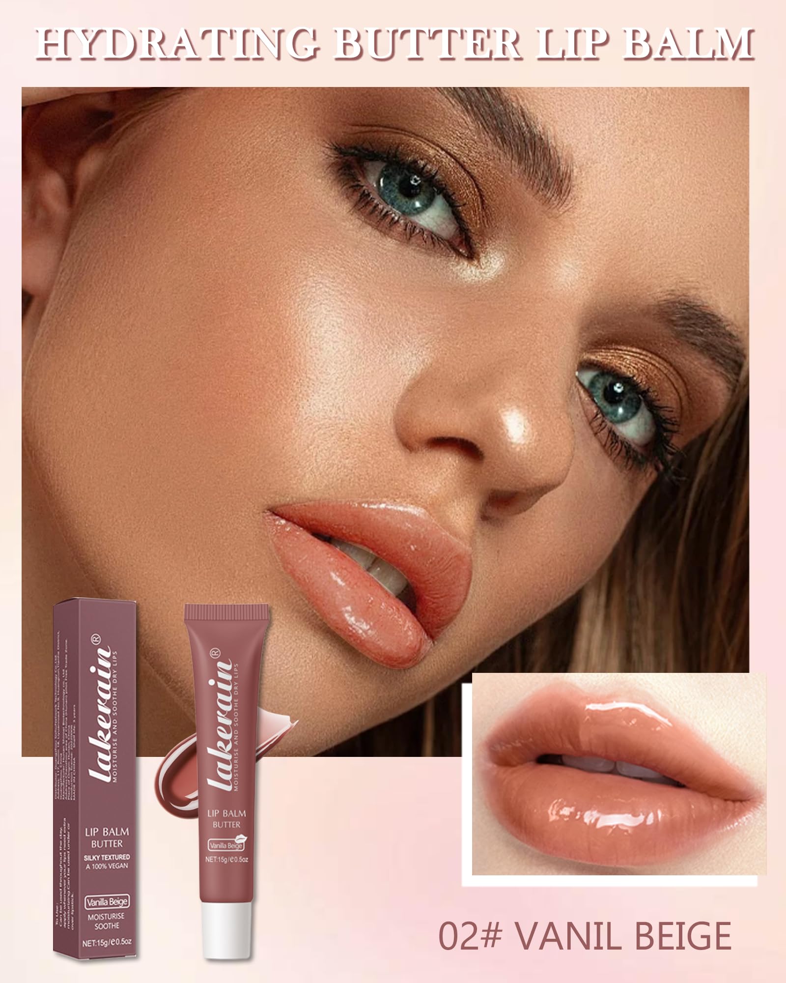 Lip Butter Balm Vanilla Beige,Hydrating Tinted Butter Lip Gloss,Sheer Lipgloss Lip Care Moisturizer,Smooth Lip Treatment,Jelly Yummy Glow Reviver Fat Lip Oil,Women's Day Makeup Gift for Women-02