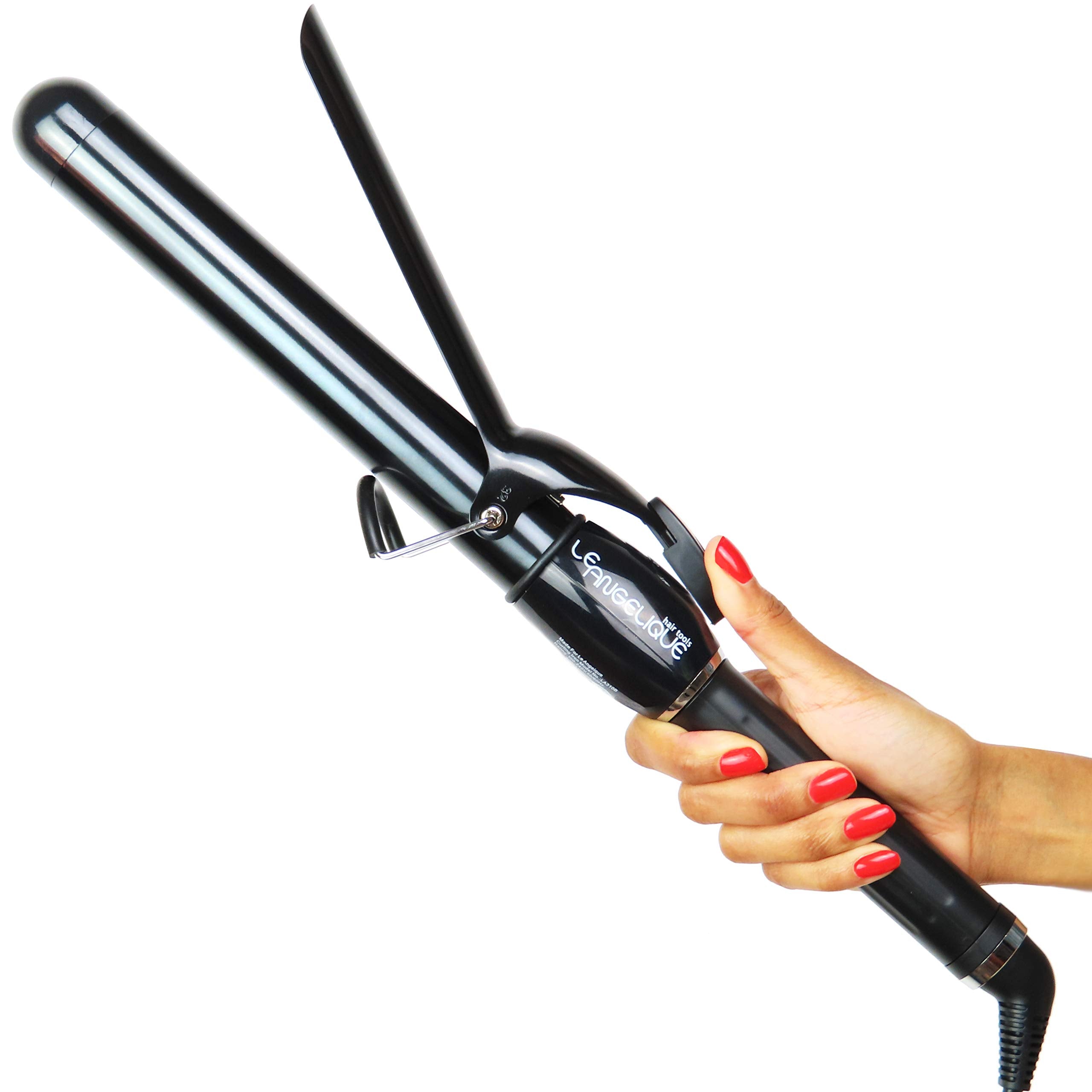 Le Angelique 1 1/4 Inch Curling Iron with Clip - 8 Extra Long Barrel, 400F 360F 320F 285F 250F Temperature Set, Cool Tip, Cooling Stand, Ceramic Coating, Dual Voltage Professional Hair Wand 32mm