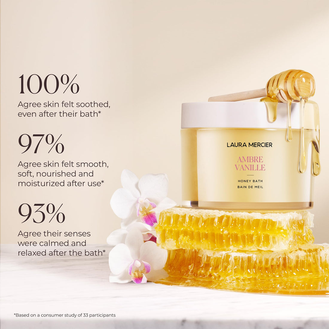 Laura Mercier Honey Bath, Foaming Bubble Bath, Long-Lasting Hydration, Helps Maintain Skin's Moisture, Provides Visible Radiance, Suitable for All Skin Types, Ambre Vanille