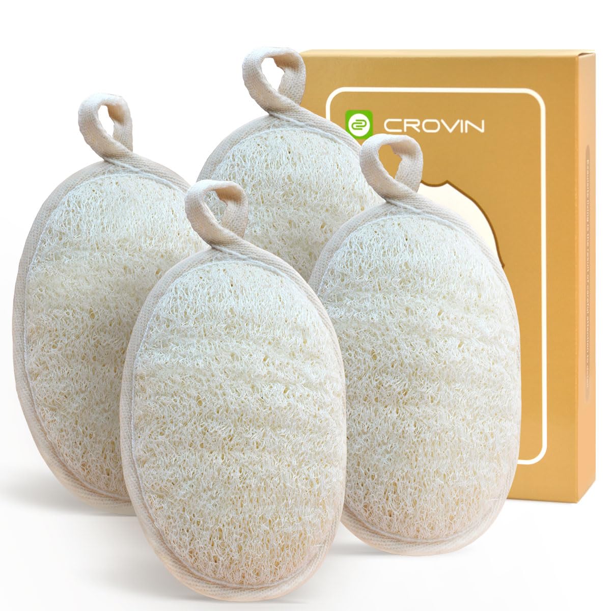 CROVIN Natural Loofah Exfoliating Body Scrubber, Made with Natural Shower Loofah Sponge for Men and Women’s SPA (Pack of 4)