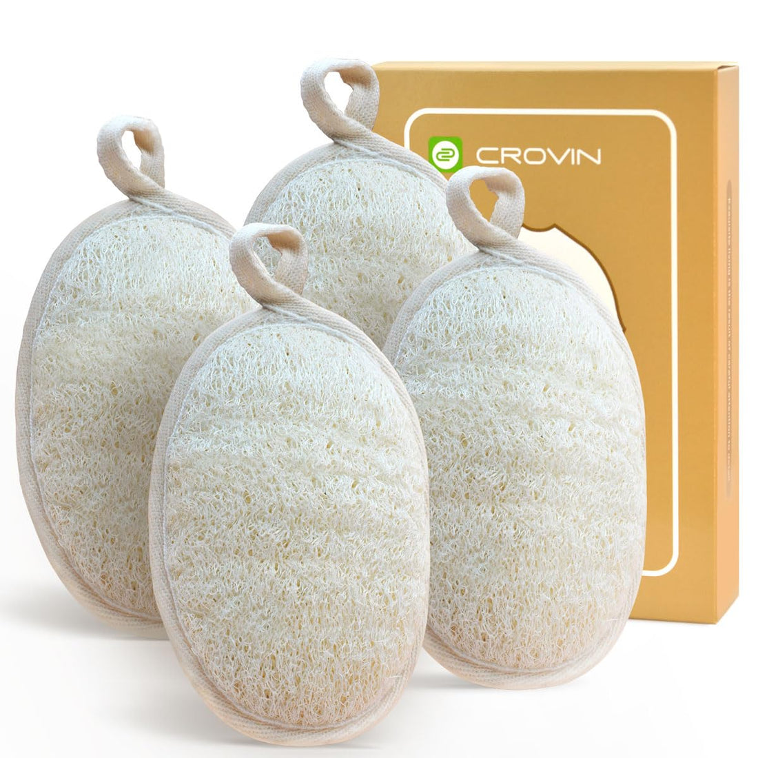 CROVIN Natural Loofah Exfoliating Body Scrubber, Made with Natural Shower Loofah Sponge for Men and Women’s SPA (Pack of 4)
