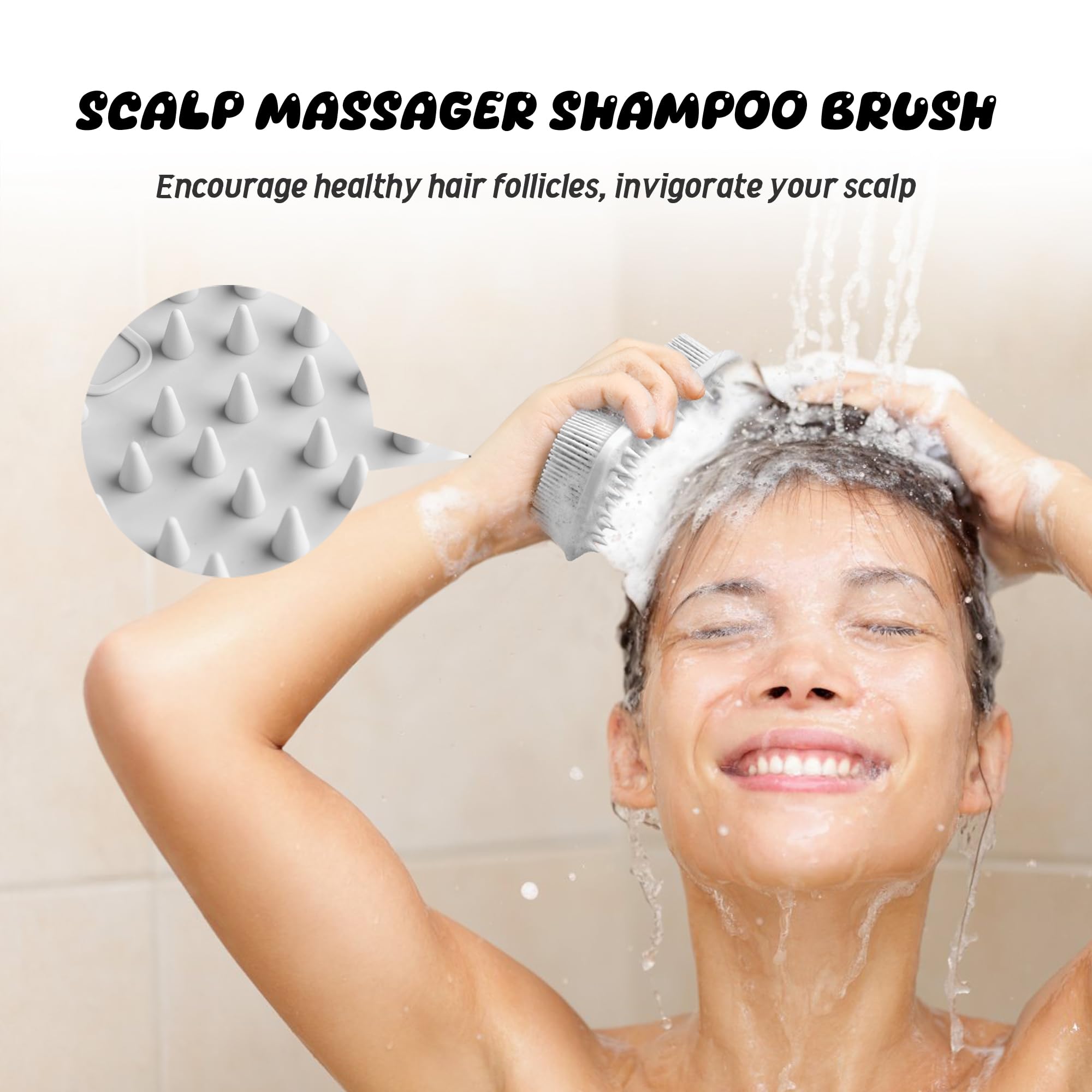 YEADMAL Dual-use Silicone Body Scrubber with Scalp Massage Shampoo Brush Exfoliating Bath Body Brush Gentle Silicone Shower Scrubber for Men/Women/Baby Skin Cleansing, 1 Pack (Gray)