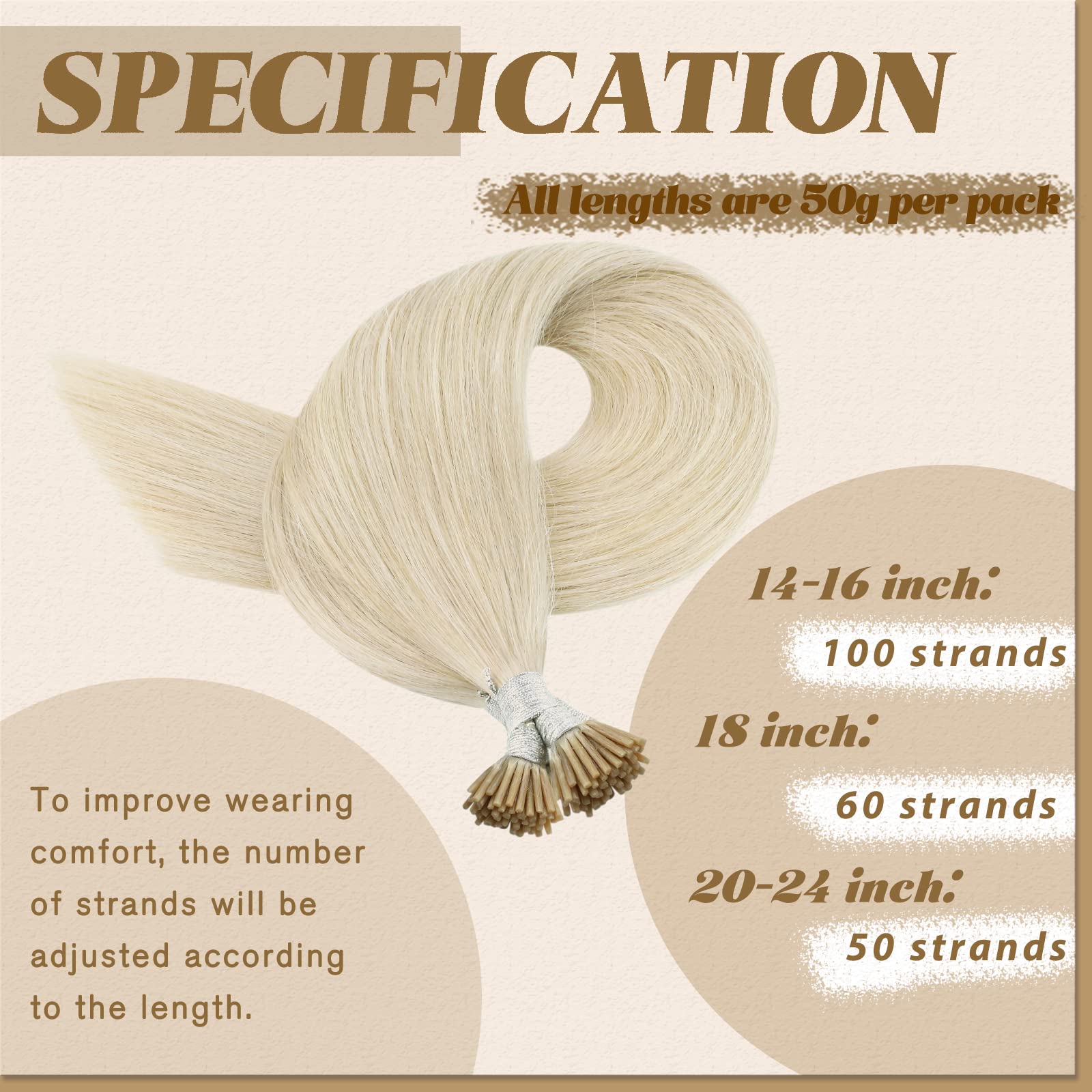 20, 60: Youngsee 20Inch I-tip Remy Human Hair Extensions Pre Bonded #60 White Blonde Fusion Extensions Human Hair 1g/Strand 50g/pack