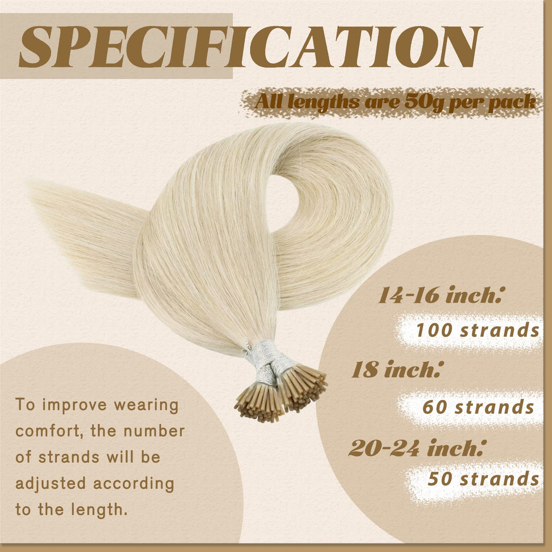 20, 60: Youngsee 20Inch I-tip Remy Human Hair Extensions Pre Bonded #60 White Blonde Fusion Extensions Human Hair 1g/Strand 50g/pack