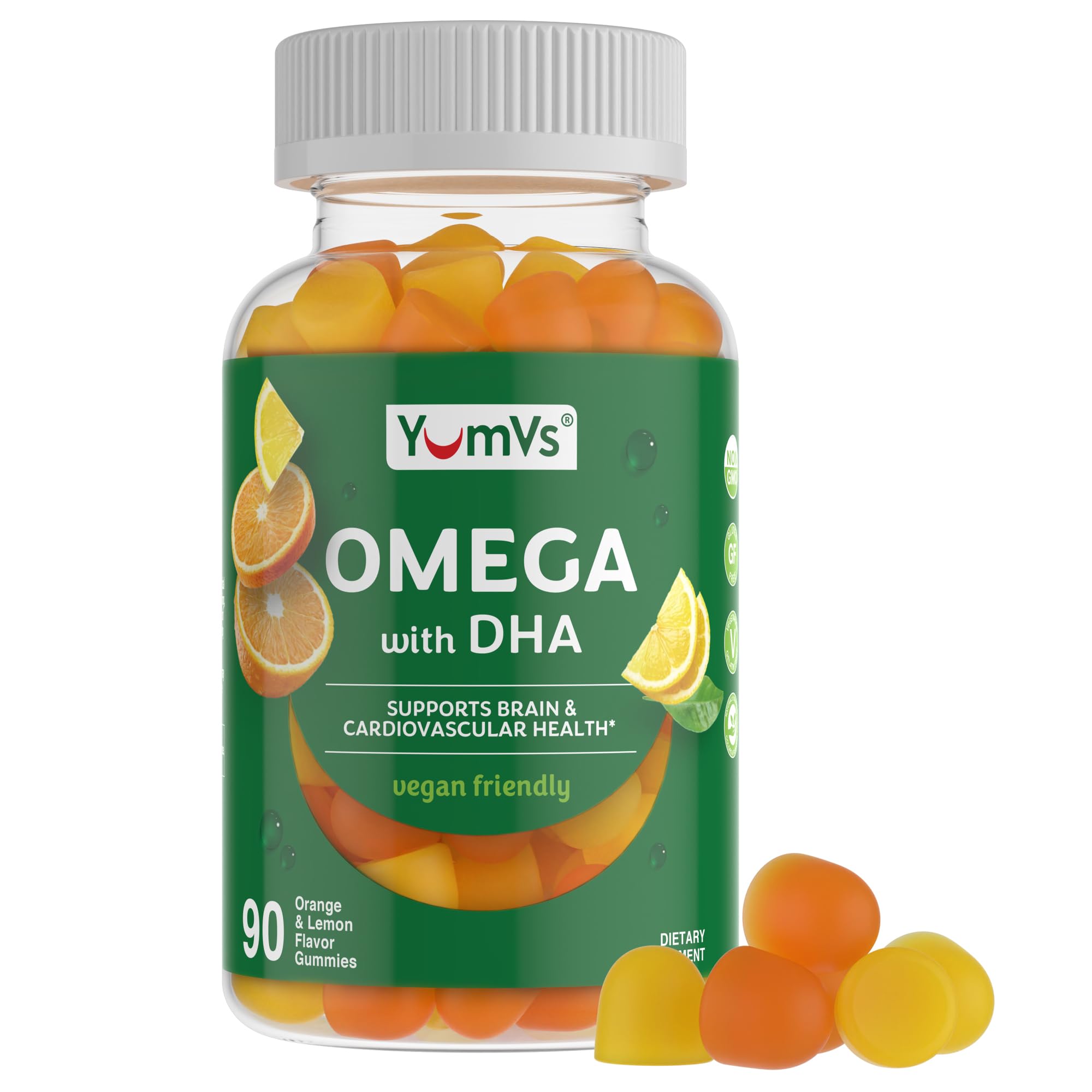 YUM-V'S Vegan Omega 3 Gummies for Adults w/DHA - Vegan Omega 3 6 9 Gummies - Vegan Omega 3 Supplement from Flaxseed Oil & Algae - Lemon & Orange (90 Count (Pack of 1))