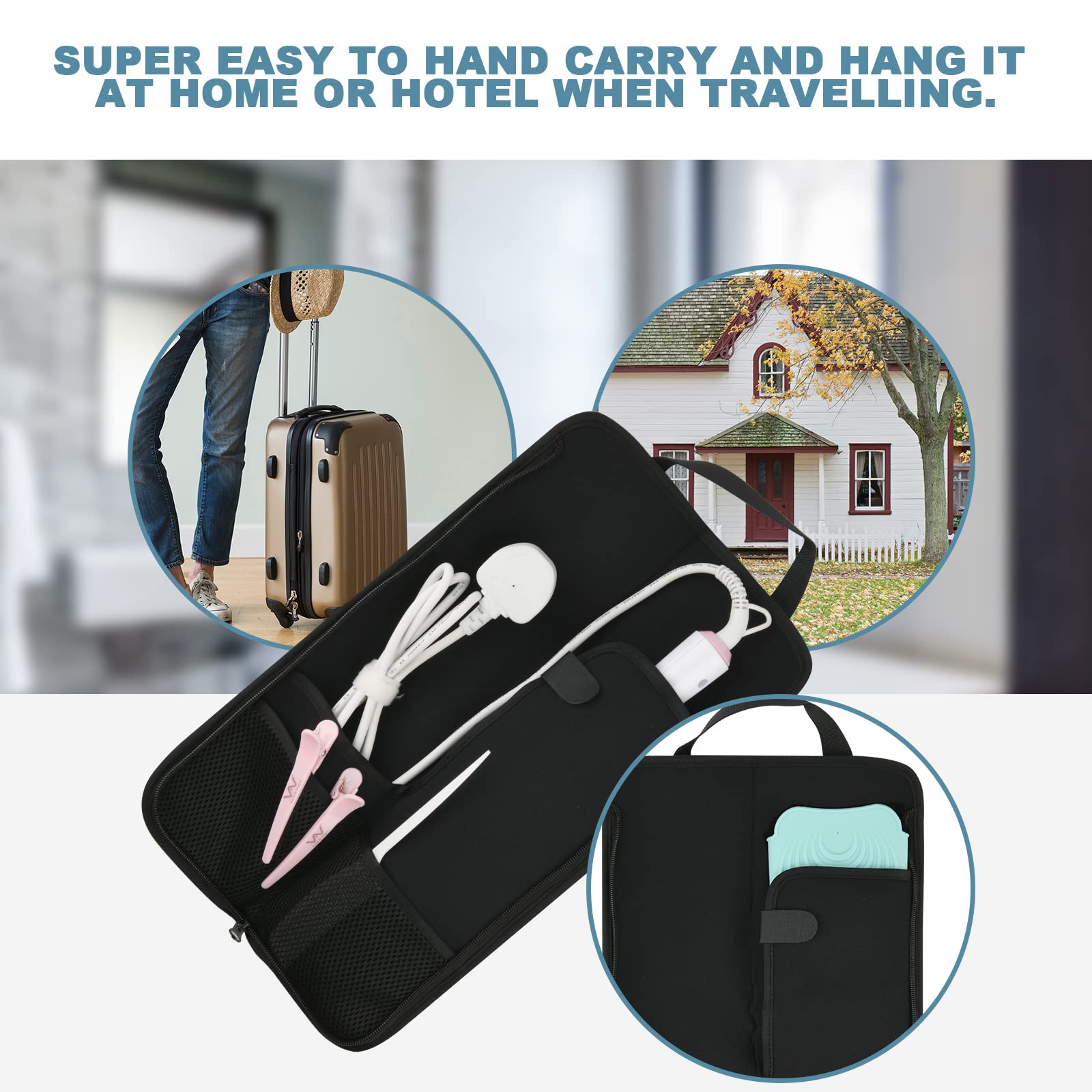 Beautyflier 2 Pieces Curling Iron Cover Sleeve, Canvas Heat-Resistant Flat Iron Hair Straightener Holder Pouch, Hair Straightener Travel Cover for Travel, Gym, or Home (16.5IN, Flower White)