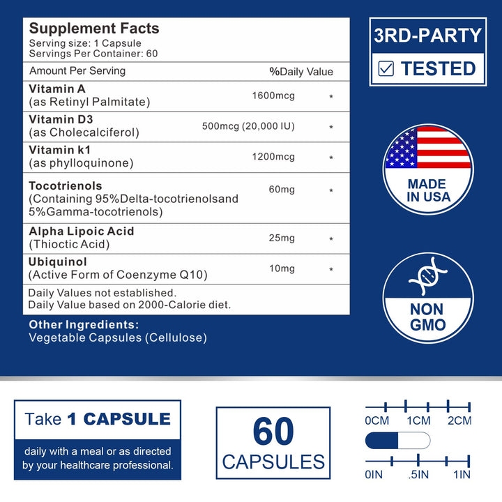 VITACRLLYNMN ADK Vitamin Supplement 20000 IU - High Potency Vitamins A, D3 and K1 for Heart, Bone Health and Immune Support Vitamin ADK 120 Capsules