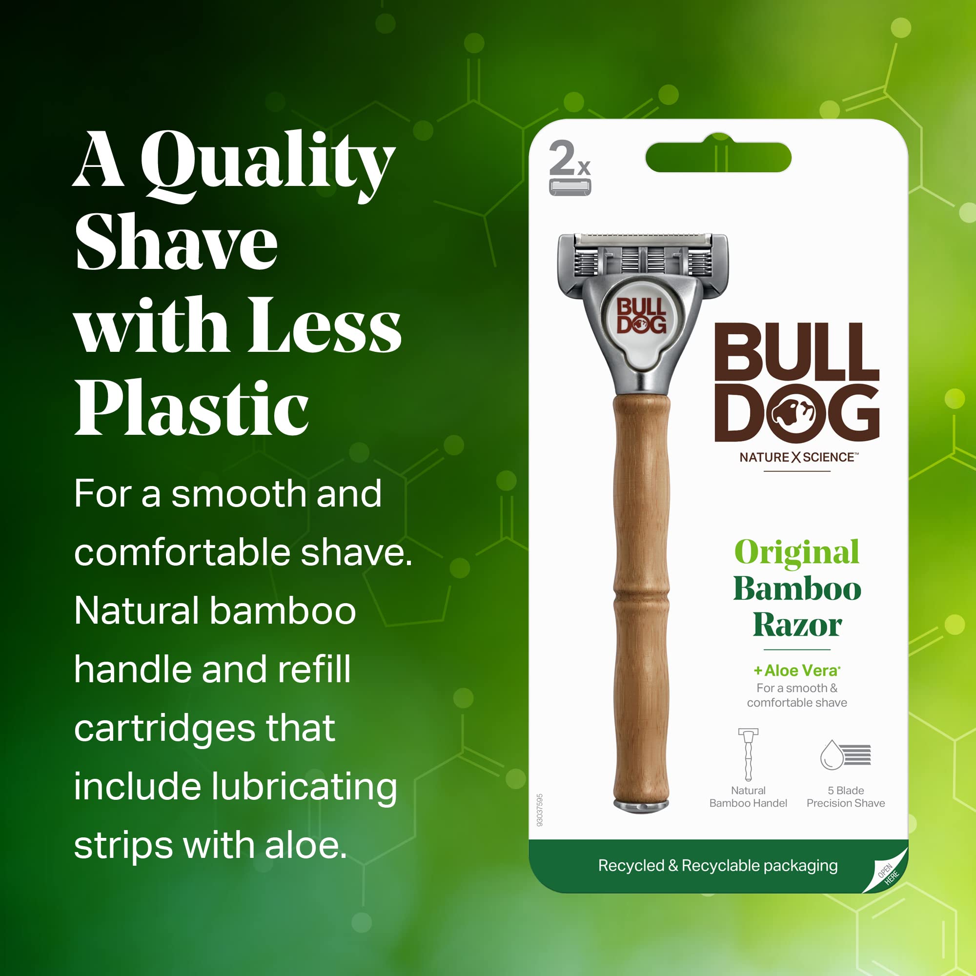 Bulldog Skincare For Men, Original Bamboo Razor, Two 5-Blade Cartridges