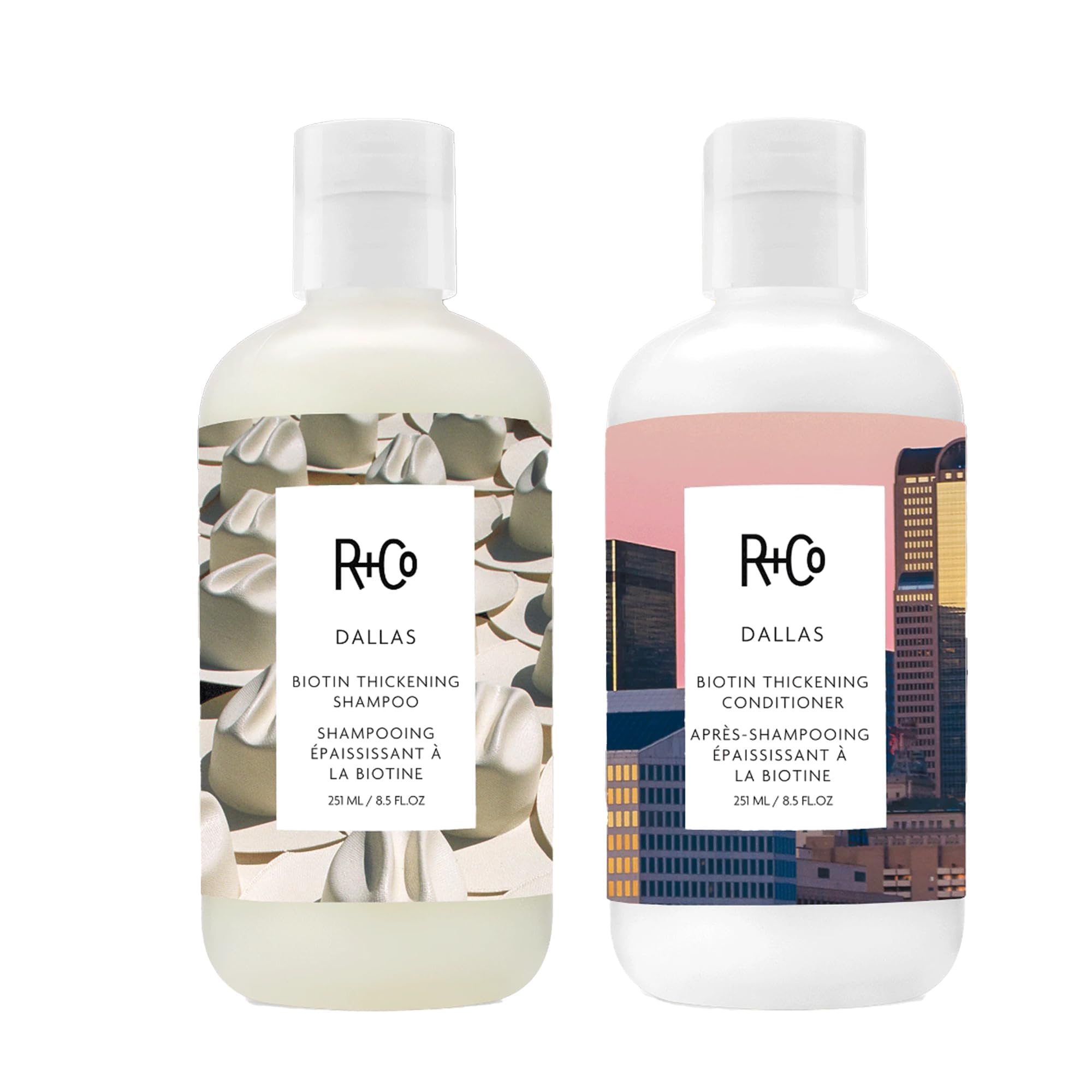 R+Co Dallas Biotin Thickening Shampoo + Conditioner + Coll Wind pH Deluxe Sample | Thickens + Nourishes + Strengthens | 2 x 8.5 Oz + .5 Oz Deluxe Sample