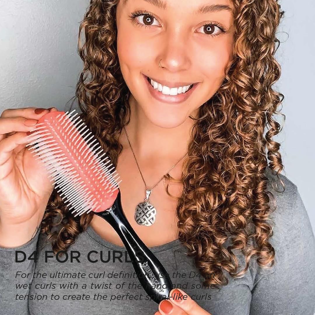 Denman Curly Hair Brush D4 (Black & Red) 9 Row Styling Brush for Styling, Smoothing Longer Hair and Defining Curls - For Women and Men