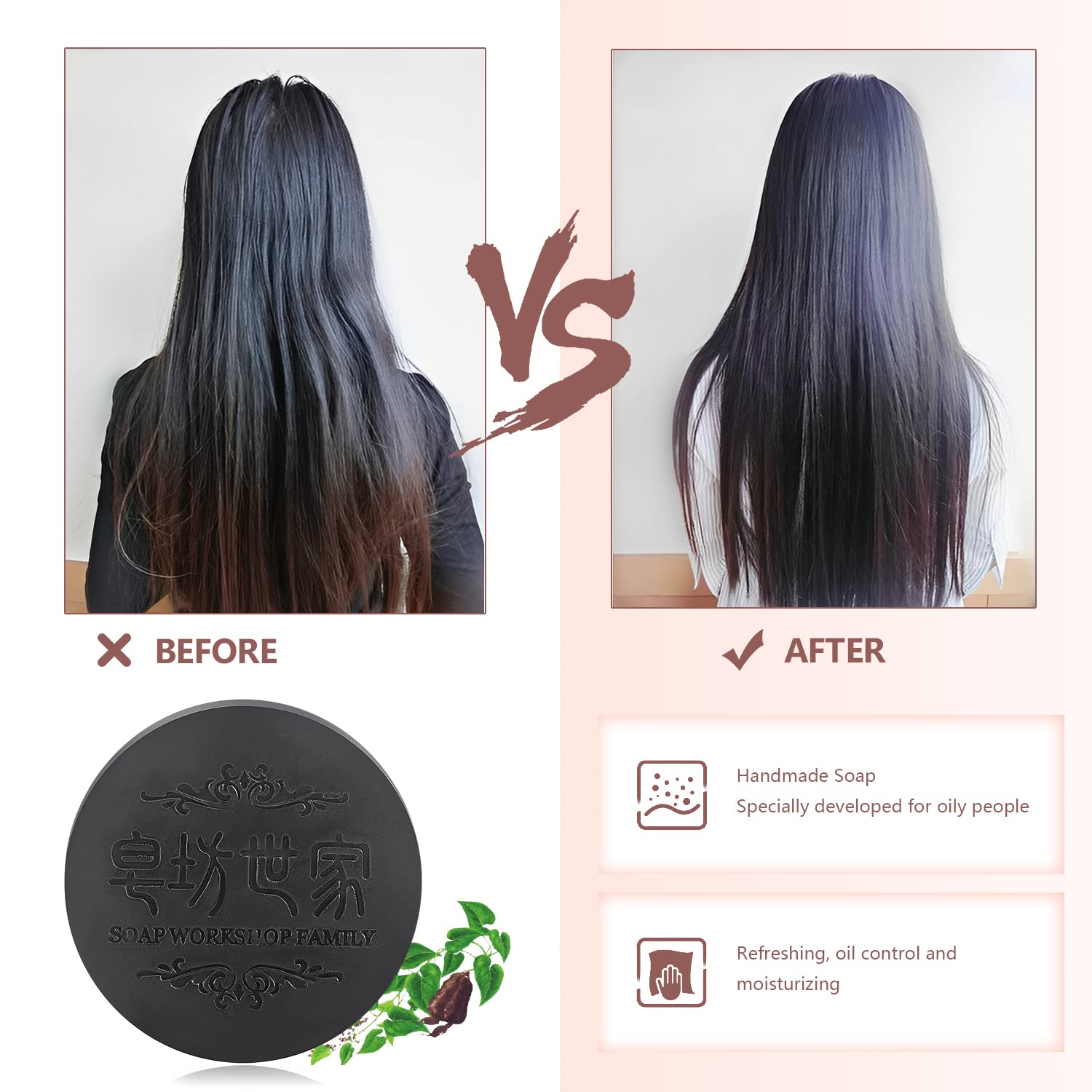 Black & Thick Hair Fallopia Multiflora Shampoo Bar,Polygonum Soap with Foaming Net,He Shou Wu Extract Shampoo,Deeply Cleanses Hair Scalp,Organic Moisturizes Repairs Hair Damage (3pcs)