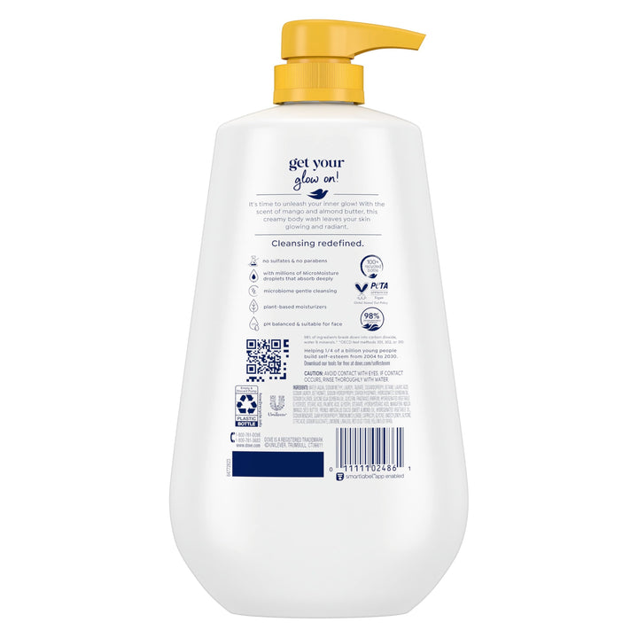 Dove Body Wash with Pump 3 Count Glowing Mango & Almond Butter for Renewed, Healthy-Looking Skin Gentle Skin Cleanser with 24hr Renewing MicroMoisture 30.6 oz