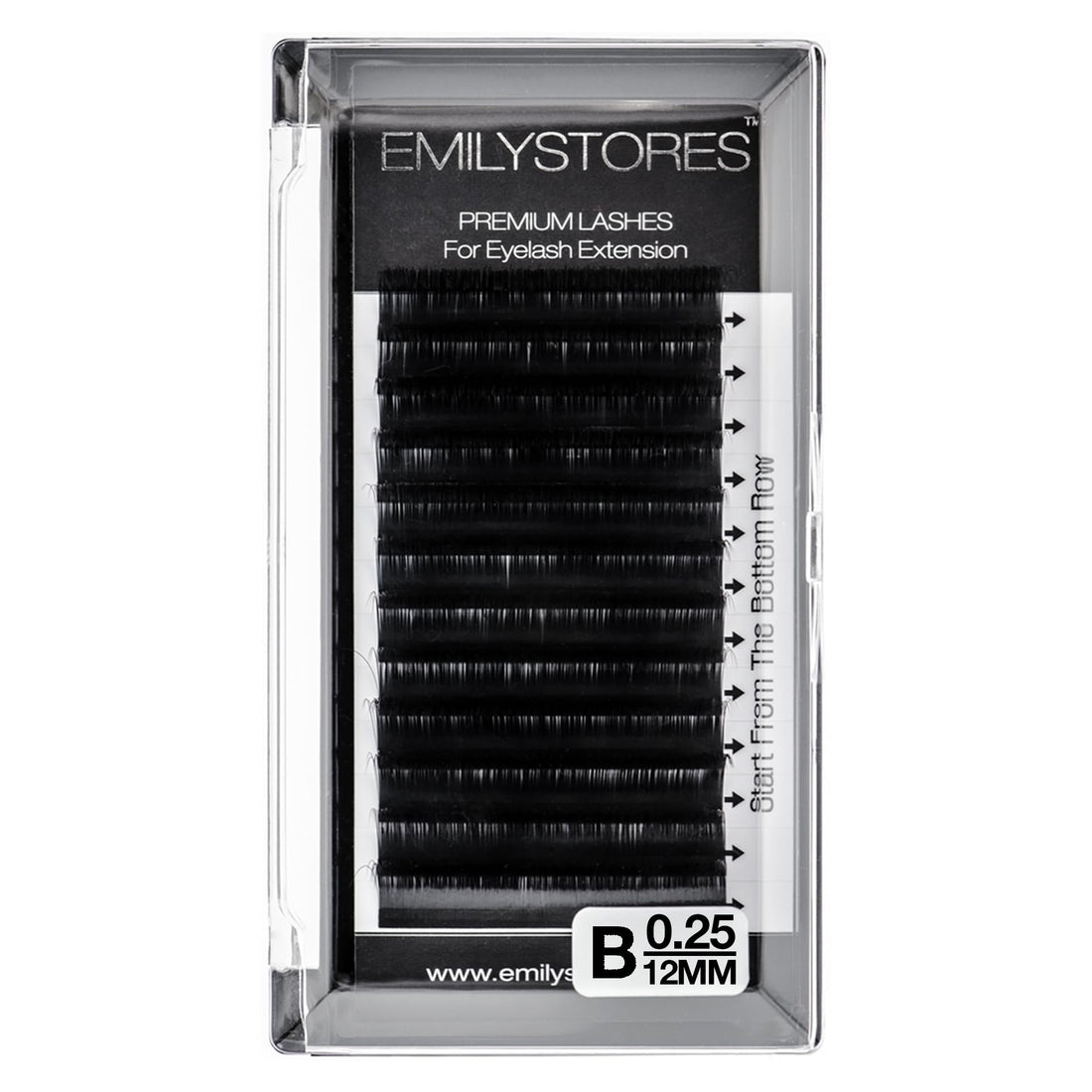 12MM : EMILYSTORES Eyelash Extensions 0.25mm Thickness B Curl Length 12mm Silk Mink Fake Eye Lashes In One Tray