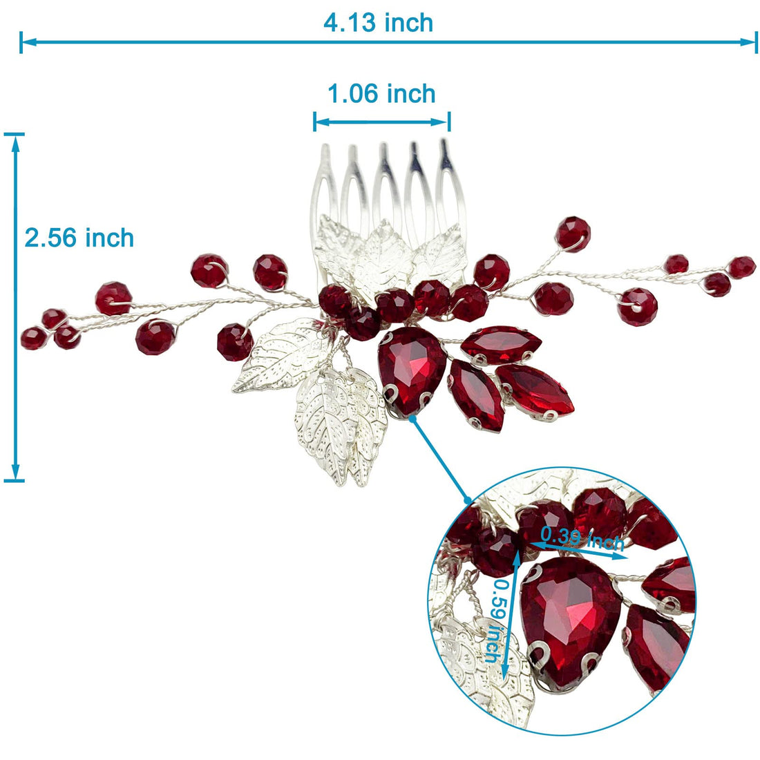 BETITETO Bridal Hair Comb Emerald Green Crystal Gold Leaf Vine Hair Piece Accessories for Wedding Bride Women Party (Wine Red)