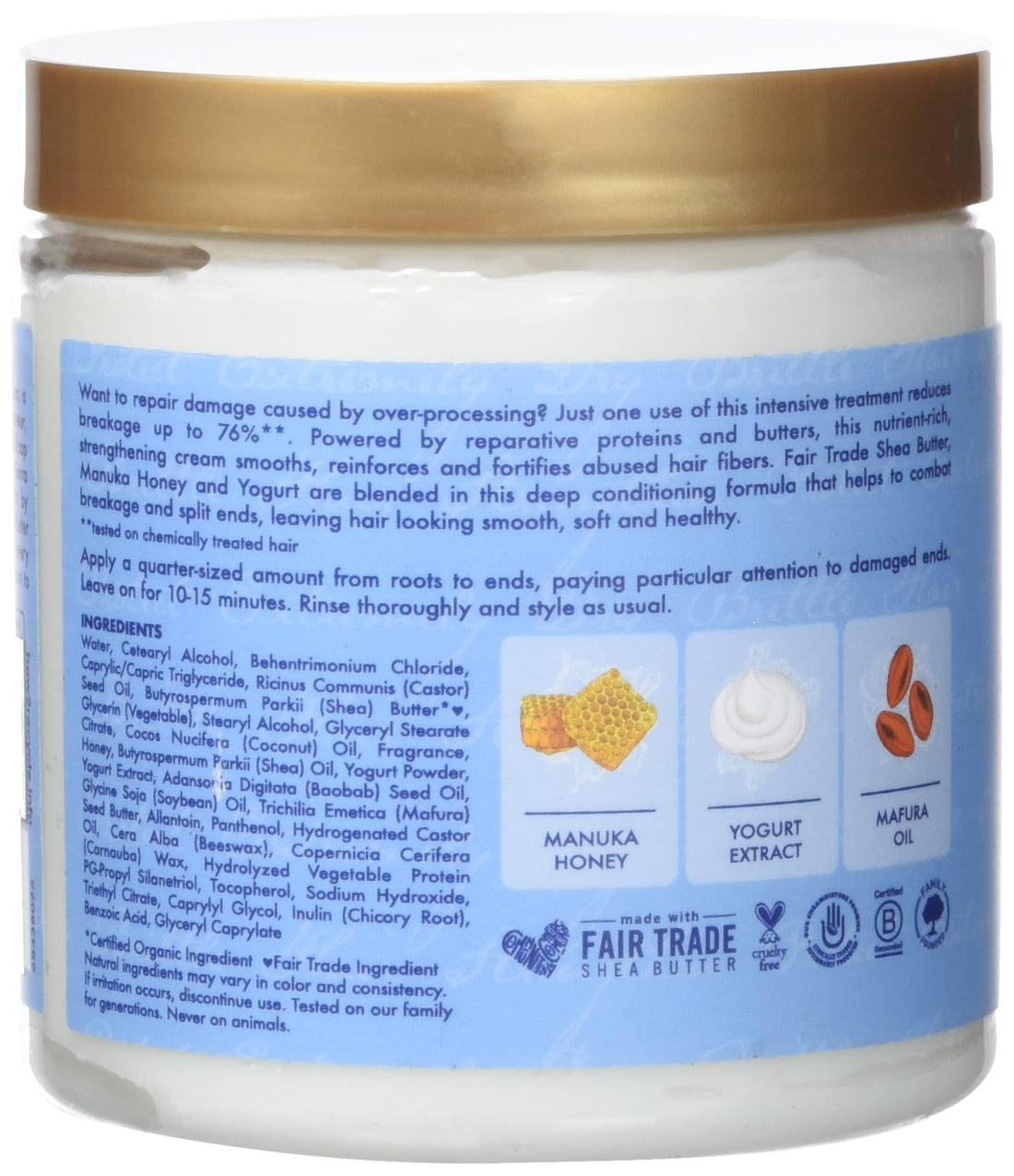 Shea Moisture Manuka Honey and Yogurt Hydrate Plus Repair Protein Power for Unisex Treatment, 8 Ounce