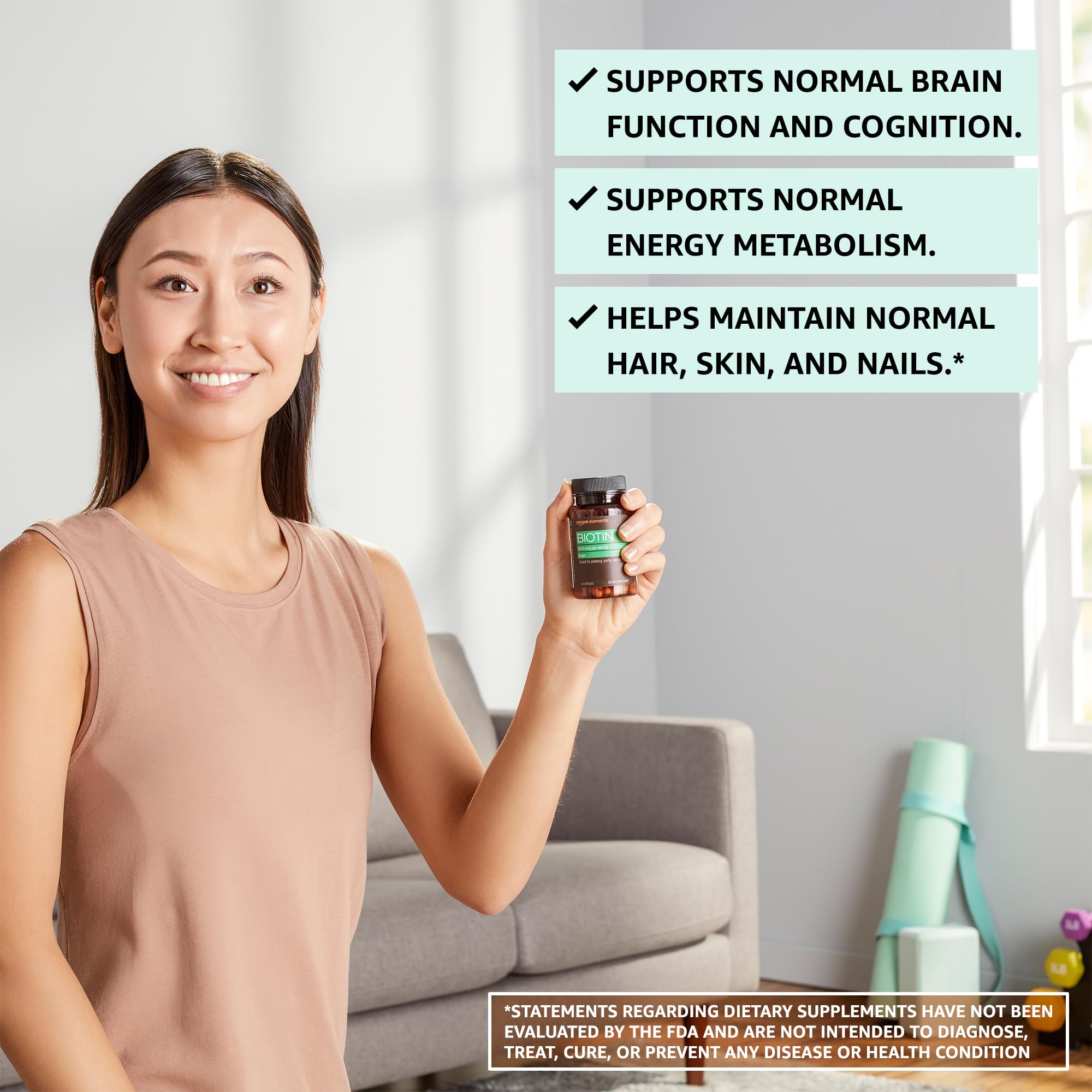 Amazon Elements Vegan Biotin 5000 mcg - Hair, Skin, Nails, 130 Capsules (4 month supply) (Packaging may vary)