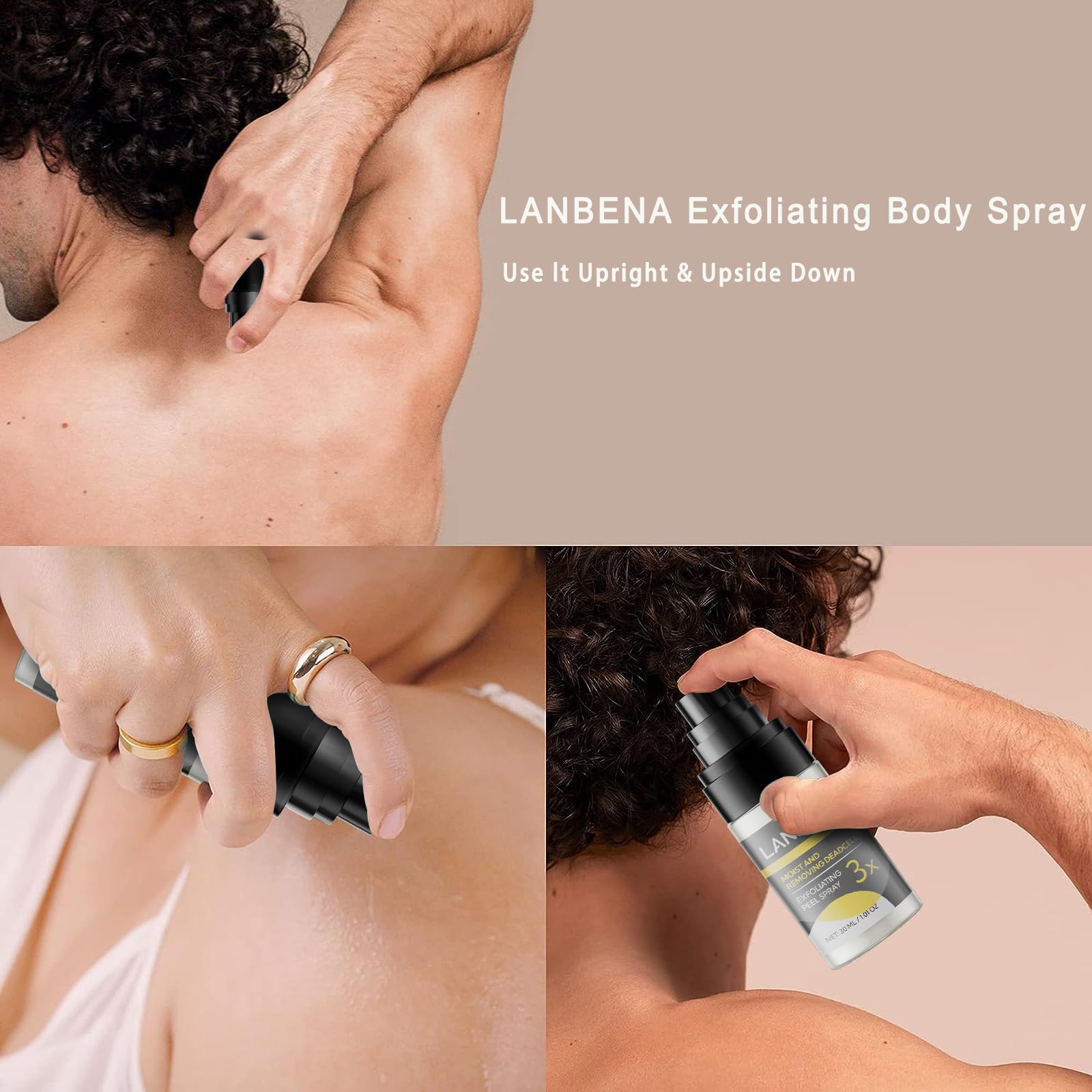 Body and Face Exfoliating Spray, LANBENA Exfoliating Spray 30ml, Exfoliates Dead Skin, Unclogs Pores, Moisturizing with 7 Plant Extracts & Exclusive Korean Patent Ingredient