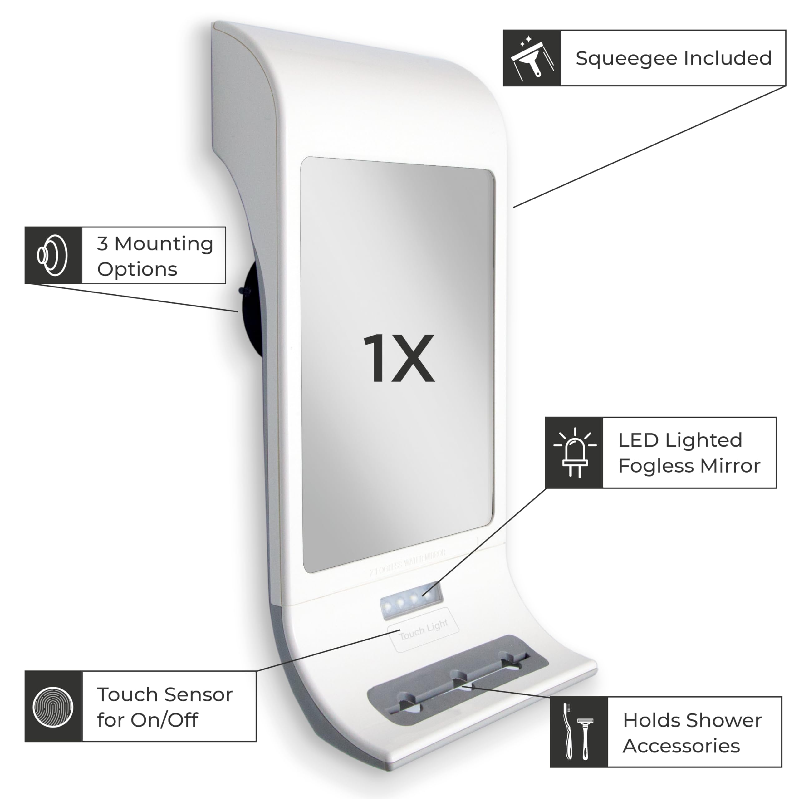 Zadro Fogless LED Lighted Touch Water Mirror, White