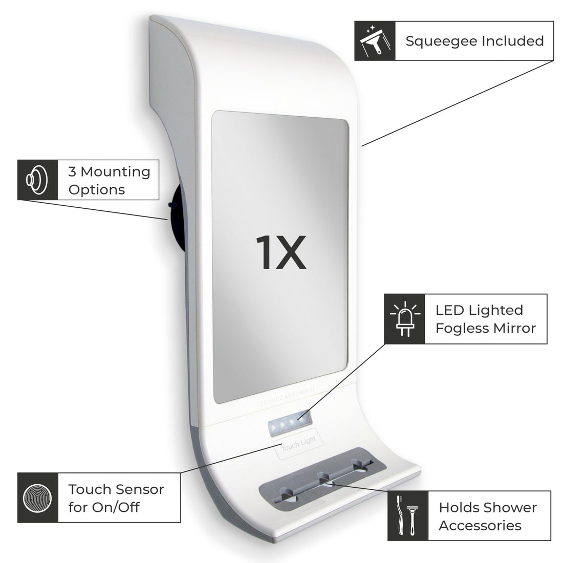Zadro Fogless LED Lighted Touch Water Mirror, White