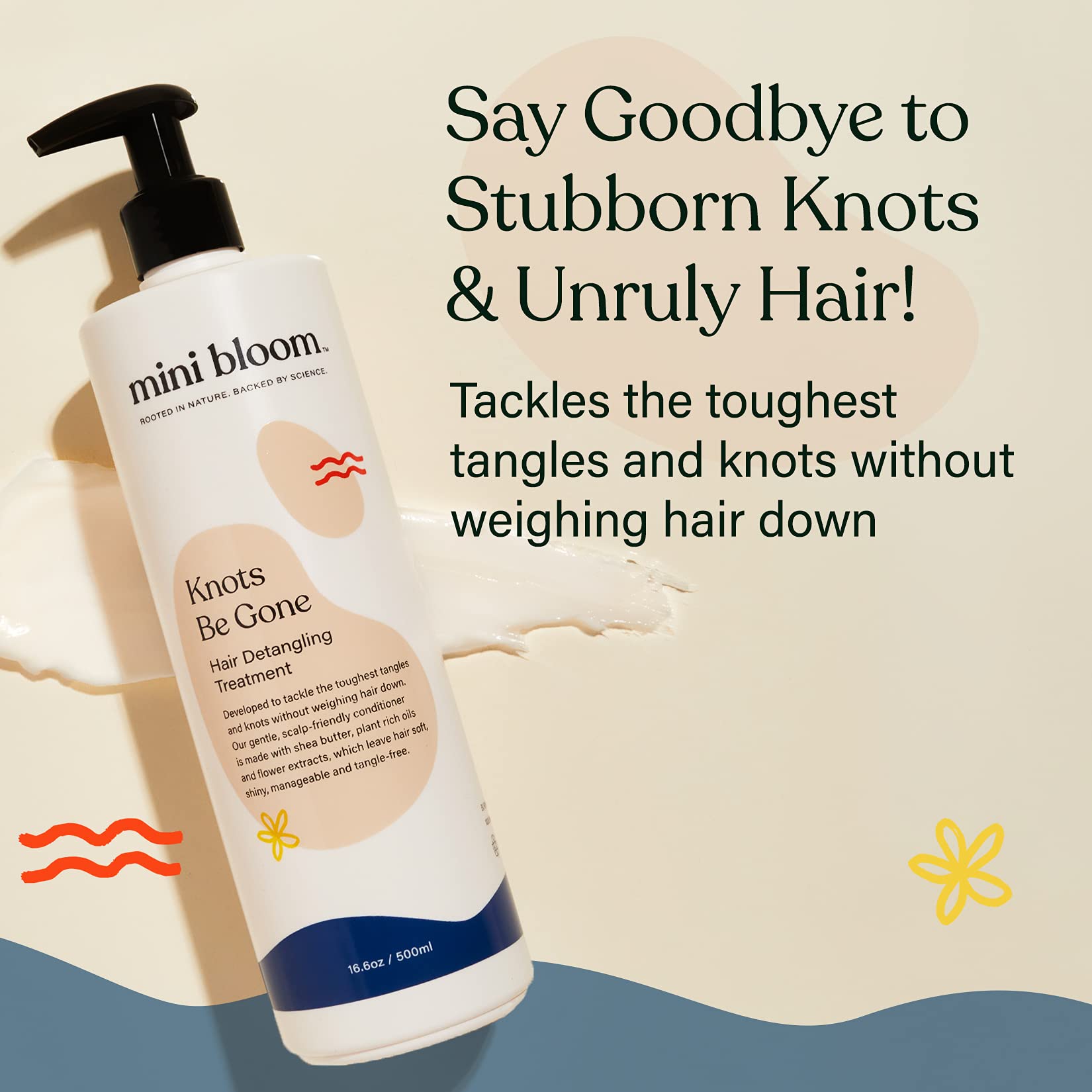 Mini Bloom Knots Be Gone Detangling Conditioner Treatment | Detangler Baby & Kid Safe | Made w/Shea Butter, Plant Rich Oils & Flower Extracts | Leaves Hair Soft, Shiny, Manageable Tangle-free 16.6oz