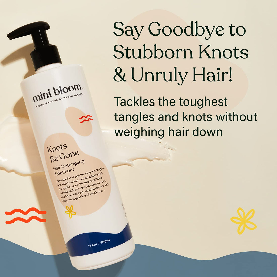 Mini Bloom Knots Be Gone Detangling Conditioner Treatment | Detangler Baby & Kid Safe | Made w/Shea Butter, Plant Rich Oils & Flower Extracts | Leaves Hair Soft, Shiny, Manageable Tangle-free 16.6oz