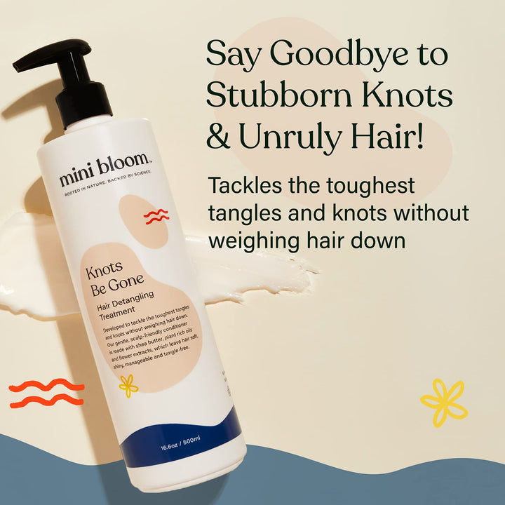Mini Bloom Knots Be Gone Detangling Conditioner Treatment | Detangler Baby & Kid Safe | Made w/Shea Butter, Plant Rich Oils & Flower Extracts | Leaves Hair Soft, Shiny, Manageable Tangle-free 16.6oz