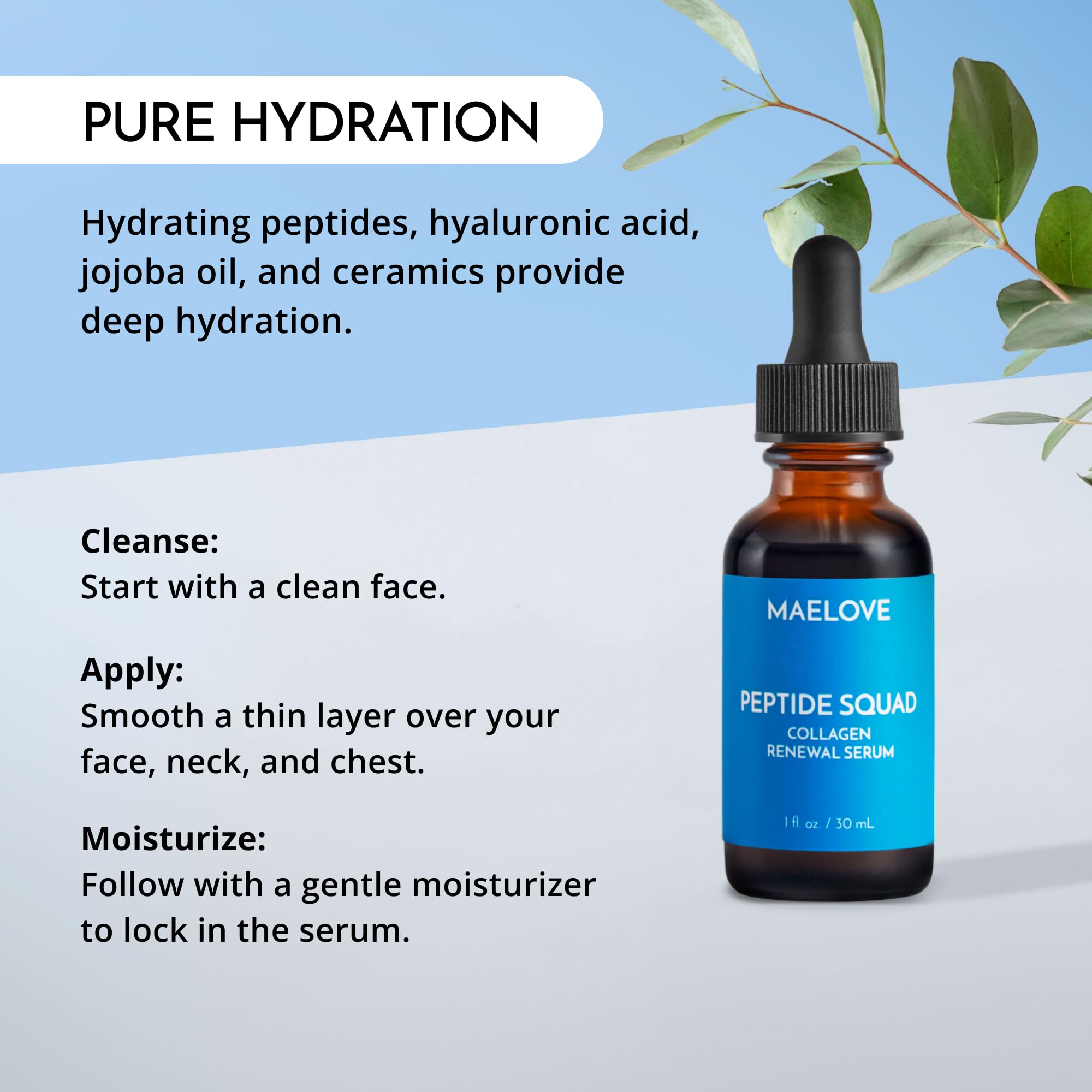 MAELOVE Peptide Squad Collagen Renewal Serum with Copper Peptides, Argireline, Matrixyl 3000 + Hyaluronic Acid and Niacinamide for Wrinkles, Fine Lines, and Skin Elasticity