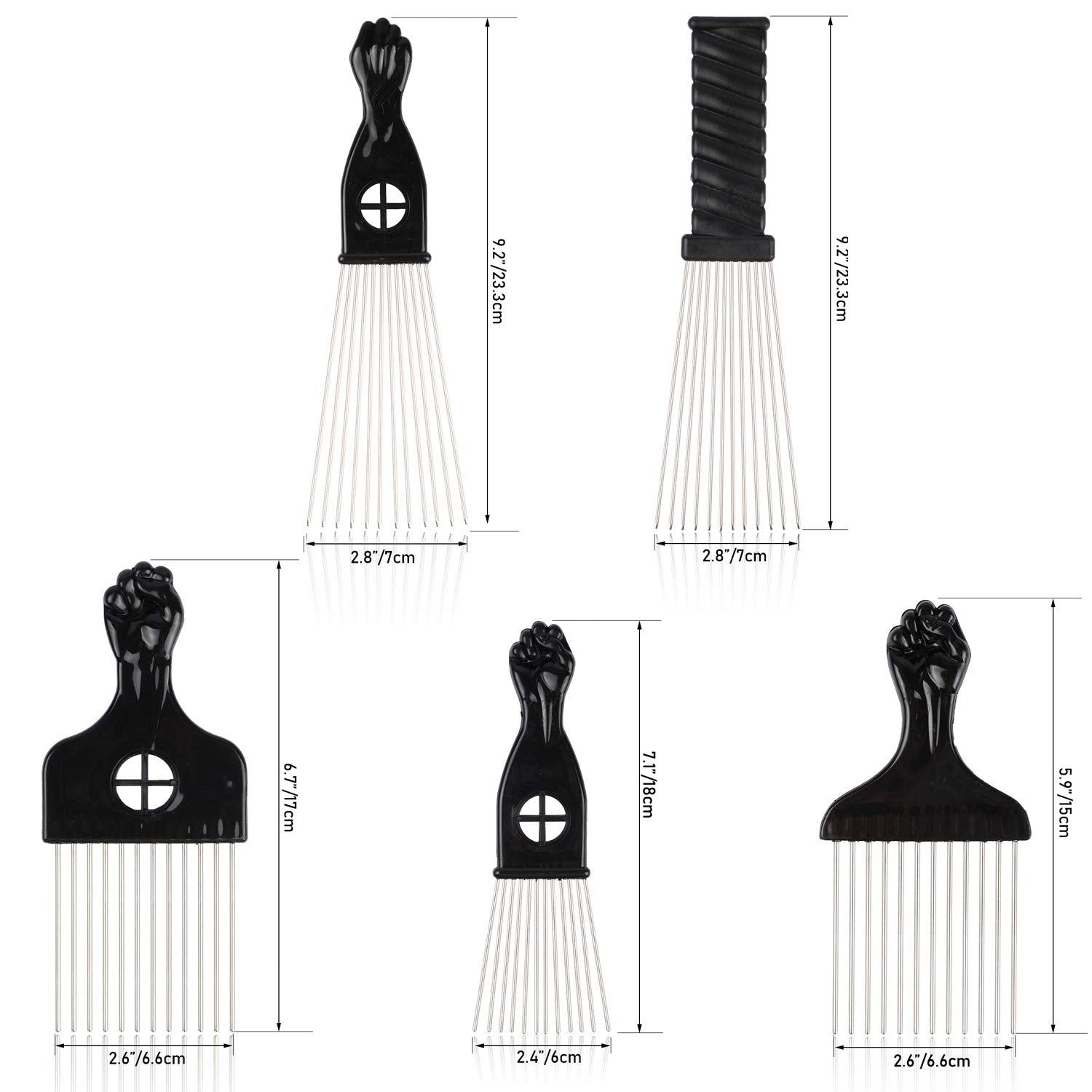 Folansy 5 Pcs Afro Comb Metal African American Pick Comb Hairdressing Styling Tool Hair Pick for Hair Styling