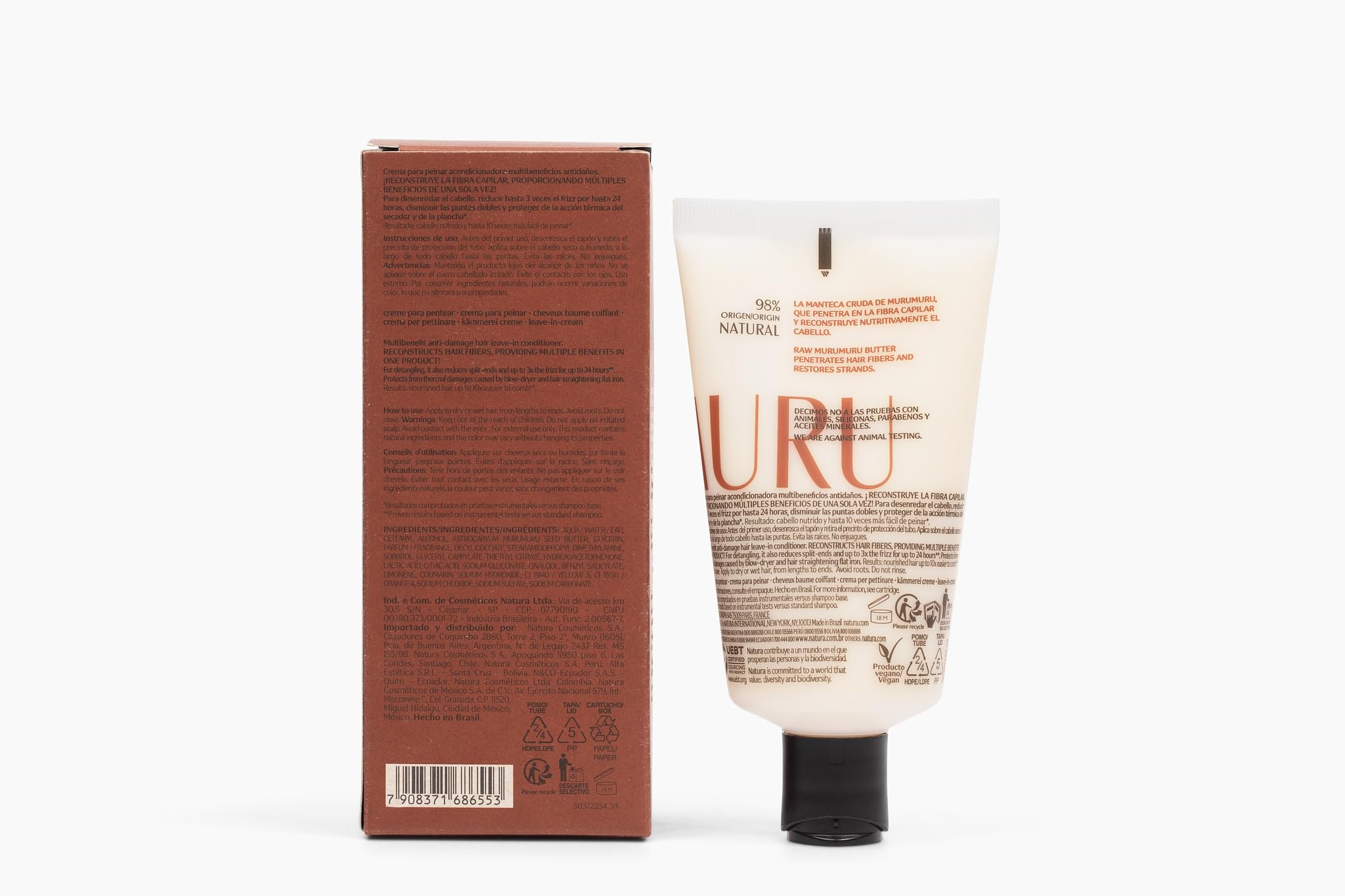 natura Ekos Murumuru Anti-Damage Leave-In 5 fl oz (150ml) - Reconstructs Hair Fiber, Reduces Frizz, Detangles, and Repairs Split Ends, Vegan, Not Tested On Animals, Unisex, For Frizzy Hair