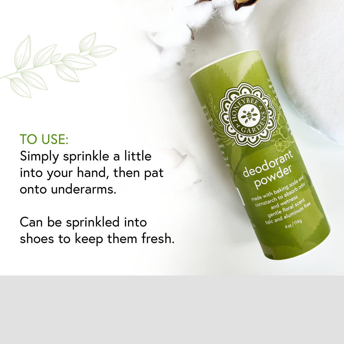 Honeybee Gardens Mens Deodorant Powder, Unscented, 4 Ounce