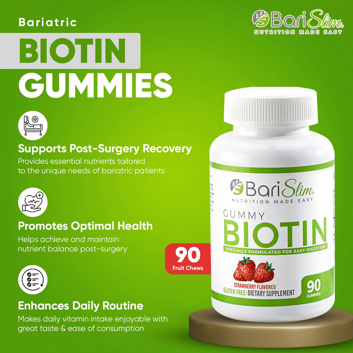 BariSlim Bariatric Vitamin Biotin Gummies - Specially Formulated Gummy Vitamin for Patients After Weight Loss Surgery - Easy to Digest and Great Tasting Fruit Flavors | 90 Fruit Chews