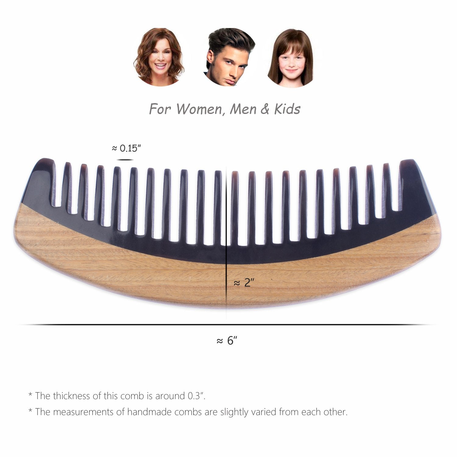 Breezelike Hair Comb - Wide Tooth Wooden Detangling Comb for Curly Hair - No Static Sandalwood Buffalo Horn Comb for Men and Women