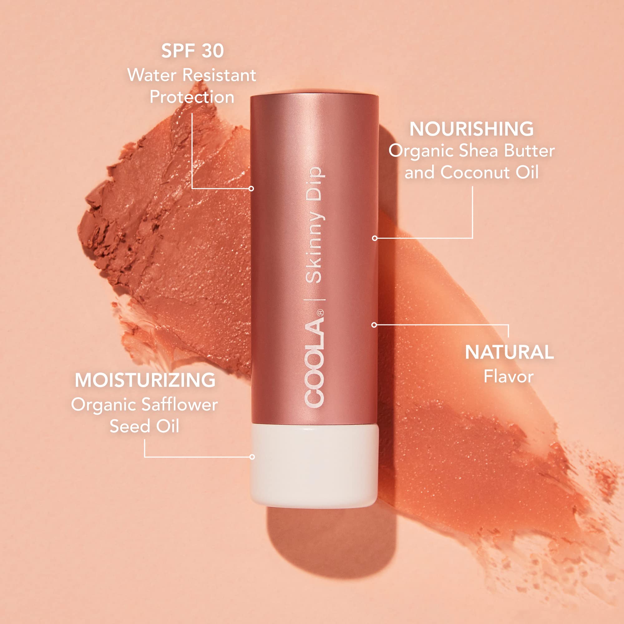 COOLA Organic Mineral Sunscreen Tinted Lip Balm, Lip Care for Daily Protection, Broad Spectrum SPF 30, Skinny Dip, 0.15 Oz