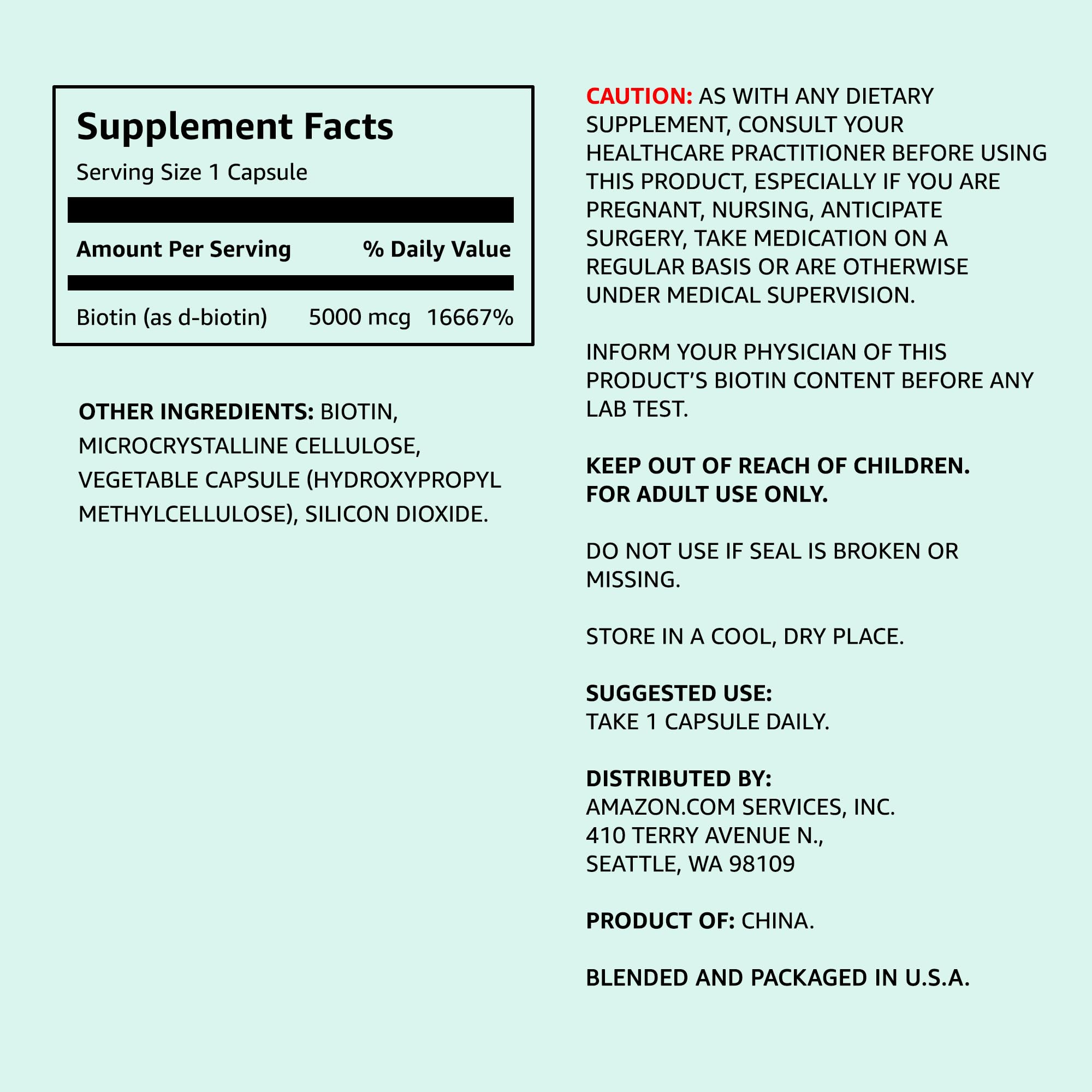 Amazon Elements Vegan Biotin 5000 mcg - Hair, Skin, Nails, 130 Capsules (4 month supply) (Packaging may vary)