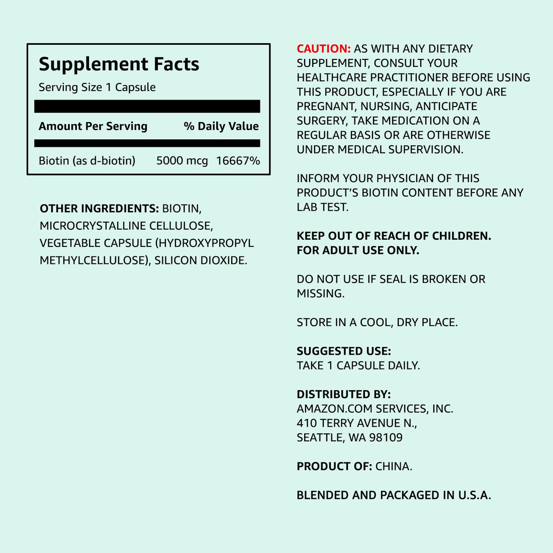 Amazon Elements Vegan Biotin 5000 mcg - Hair, Skin, Nails, 130 Capsules (4 month supply) (Packaging may vary)