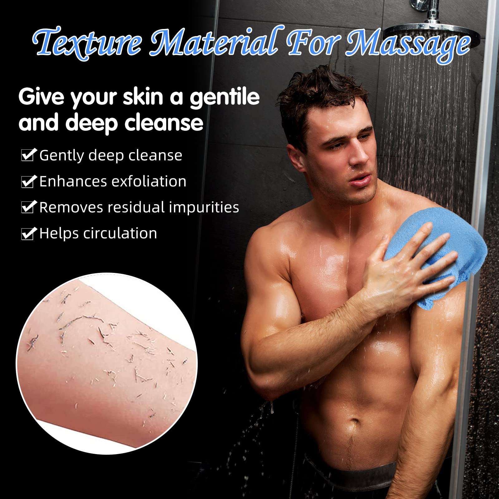 Moukeren Exfoliating Back Scrubber with Handles 4 Pack Nylon Back Exfoliator Extended Length Washers Scrubbers Stretchable Pull Strap Exfoliating Washcloth(Dark Blue, Gray, Beige, Fluorescent Green)