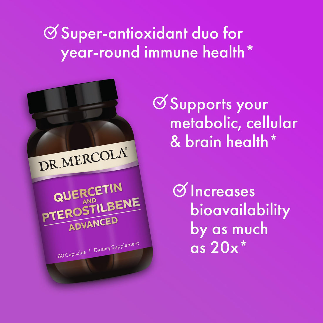 Dr. Mercola Quercetin and Pterostilbene Advanced, 30 Servings (60 Capsules), Non GMO, Gluten Free, Soy Free