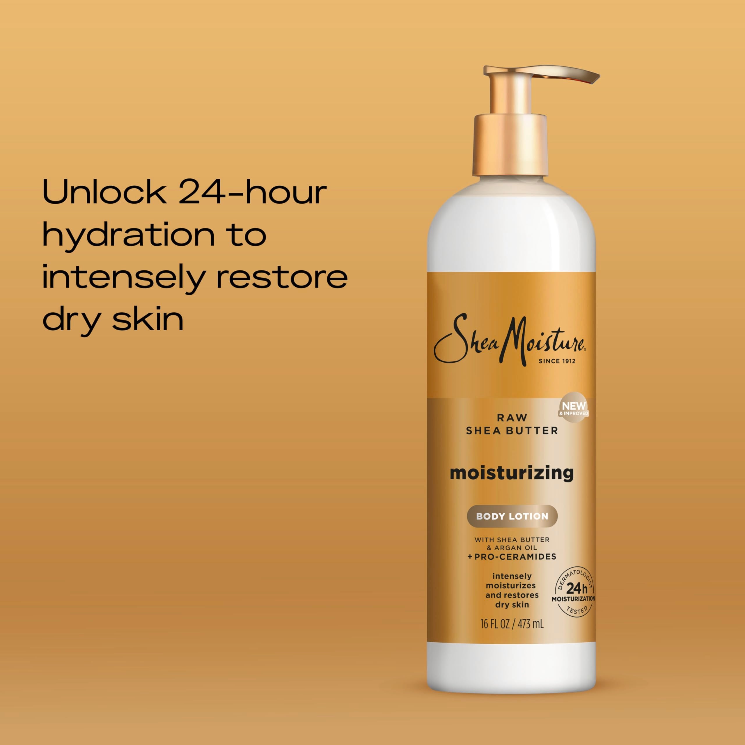 SheaMoisture Moisturizing Body Lotion with Raw Shea Butter, Argan Oil and Pro-Ceramides, Restoring Dry Skin, 24H Moisturizing 16 oz