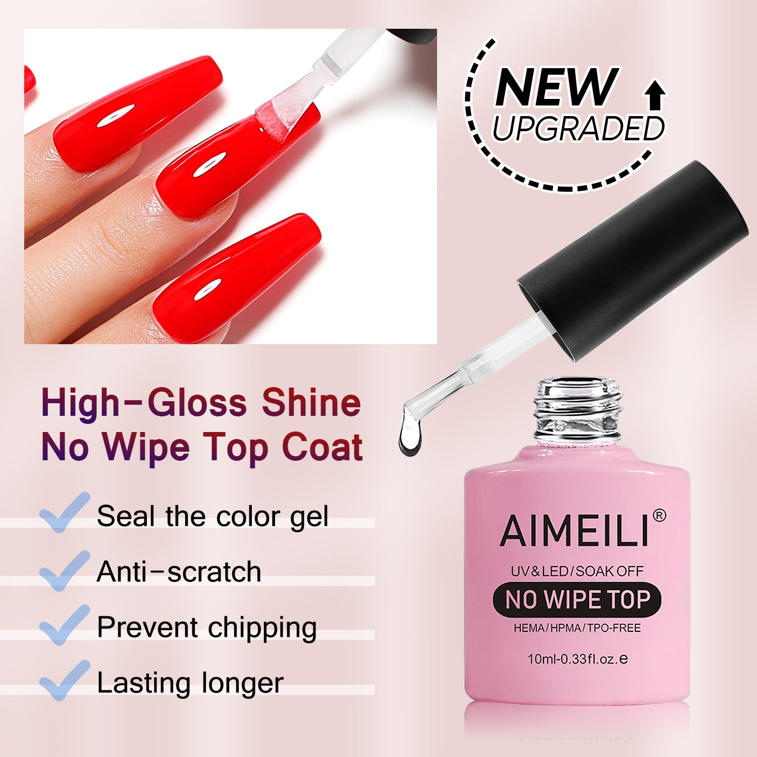 top coat : AIMEILI Soak Off UV LED Gel Nail Polish - No Wipe Top Coat 10ml