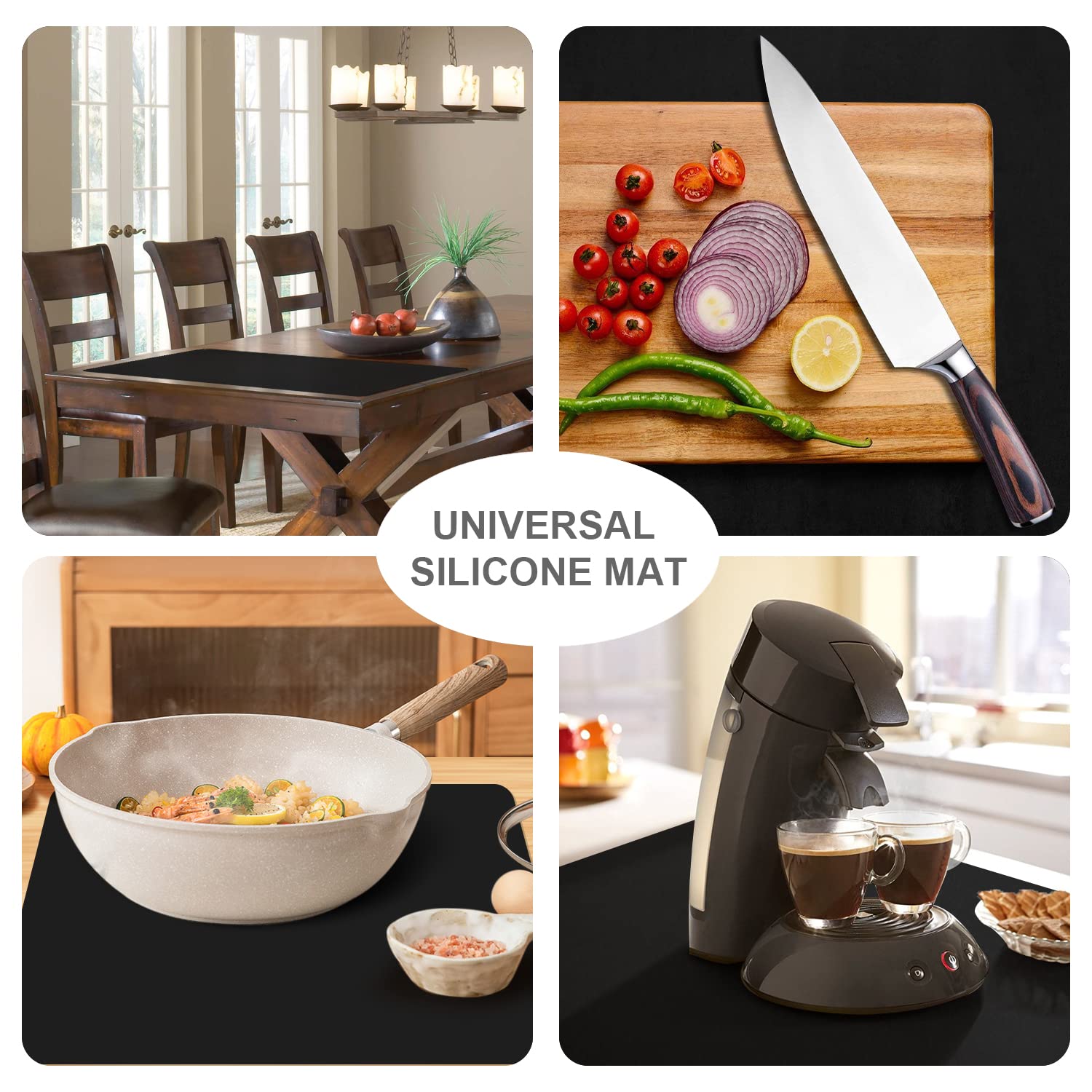 Food Grade Silicone Mats for Kitchen Counter - Countertop Protector Mat Heat Resistant Mat for Air Fryer, Non-Slip Kids Dinner Table Placemat, Nonstick Silicone Mat for Pastry, Baking, Black 1 Pack