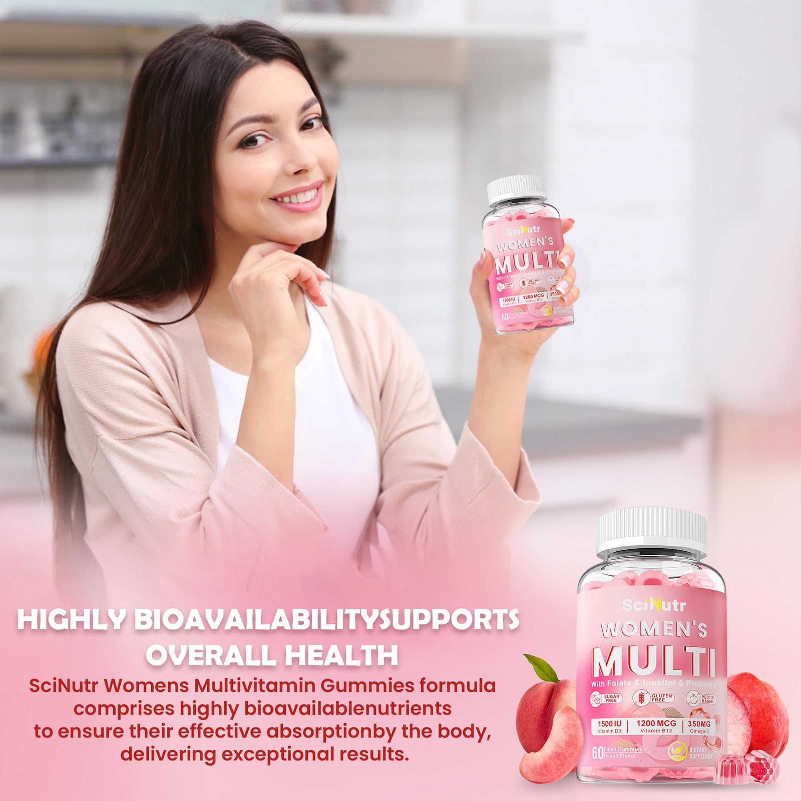 Methylated Multivitamin for Women Gummies with Calcium, Magnesium, Zinc, Vitamin A, C, D3, E, K2, B Complex, Folate, Biotin - Multi Vitamins & Minerals for Energy, Immune Support,and Strengthen Bone