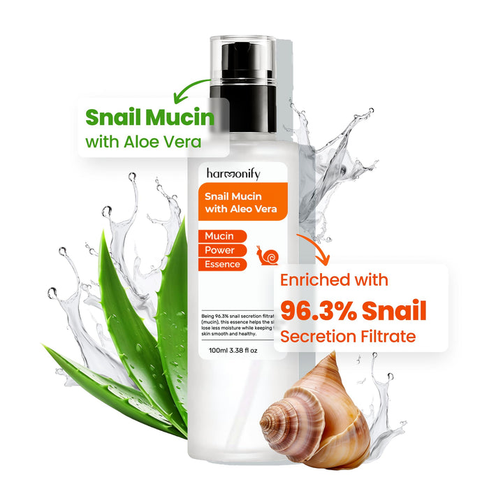 HARMONIFY Snail Mucin Serum for Face with Aloe Vera, 96,3% Snail Secretion Filtrate Repairing Essence, Korean Skin Care Hydrating Facial Serum, Personal & Skin Care, 3.38 fl.oz
