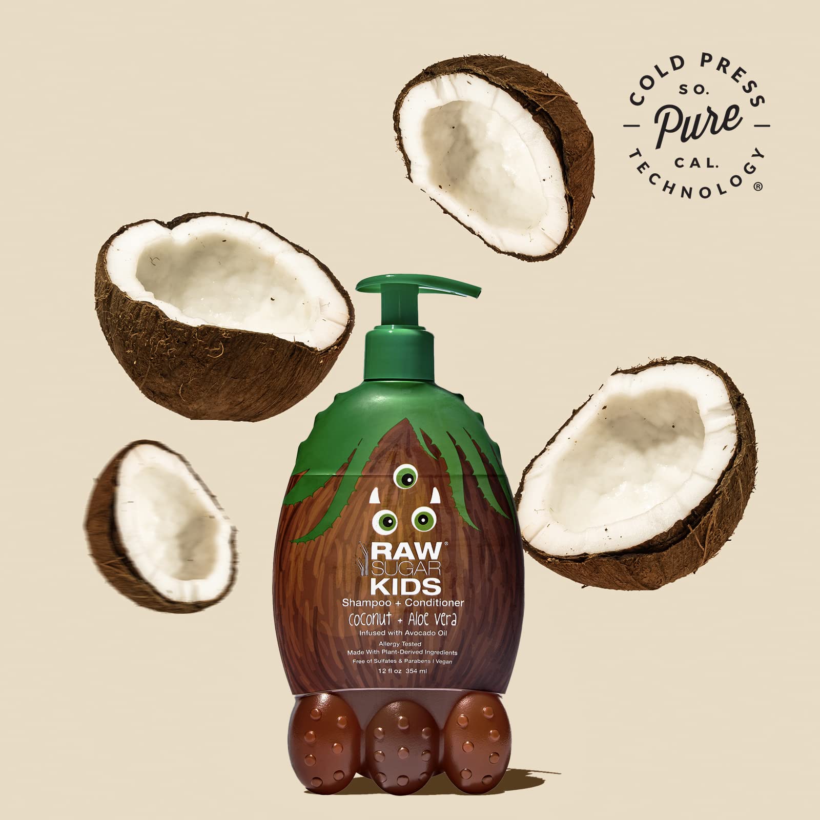 RAW SUGAR Kids' 2-in-1 Shampoo + Conditioner - Coconut + Aloe Vera - 12 oz