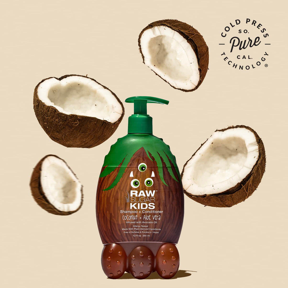 RAW SUGAR Kids' 2-in-1 Shampoo + Conditioner - Coconut + Aloe Vera - 12 oz