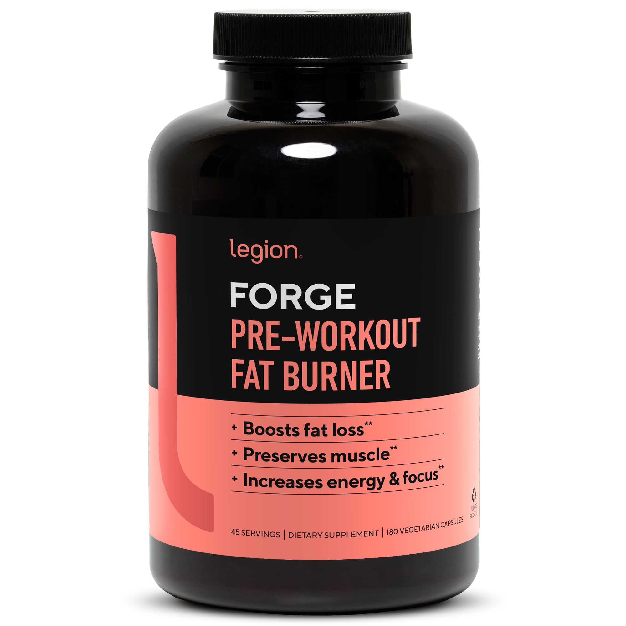 LEGION Forge Fasted Fat Burner - Thermogenic Fat Burner, Target Stomach Fat and Trim Belly Fat with Yohimbe, HMB Supplement, Choline. All Natural, 45 Servings.…, 180 Count (Pack of 1)